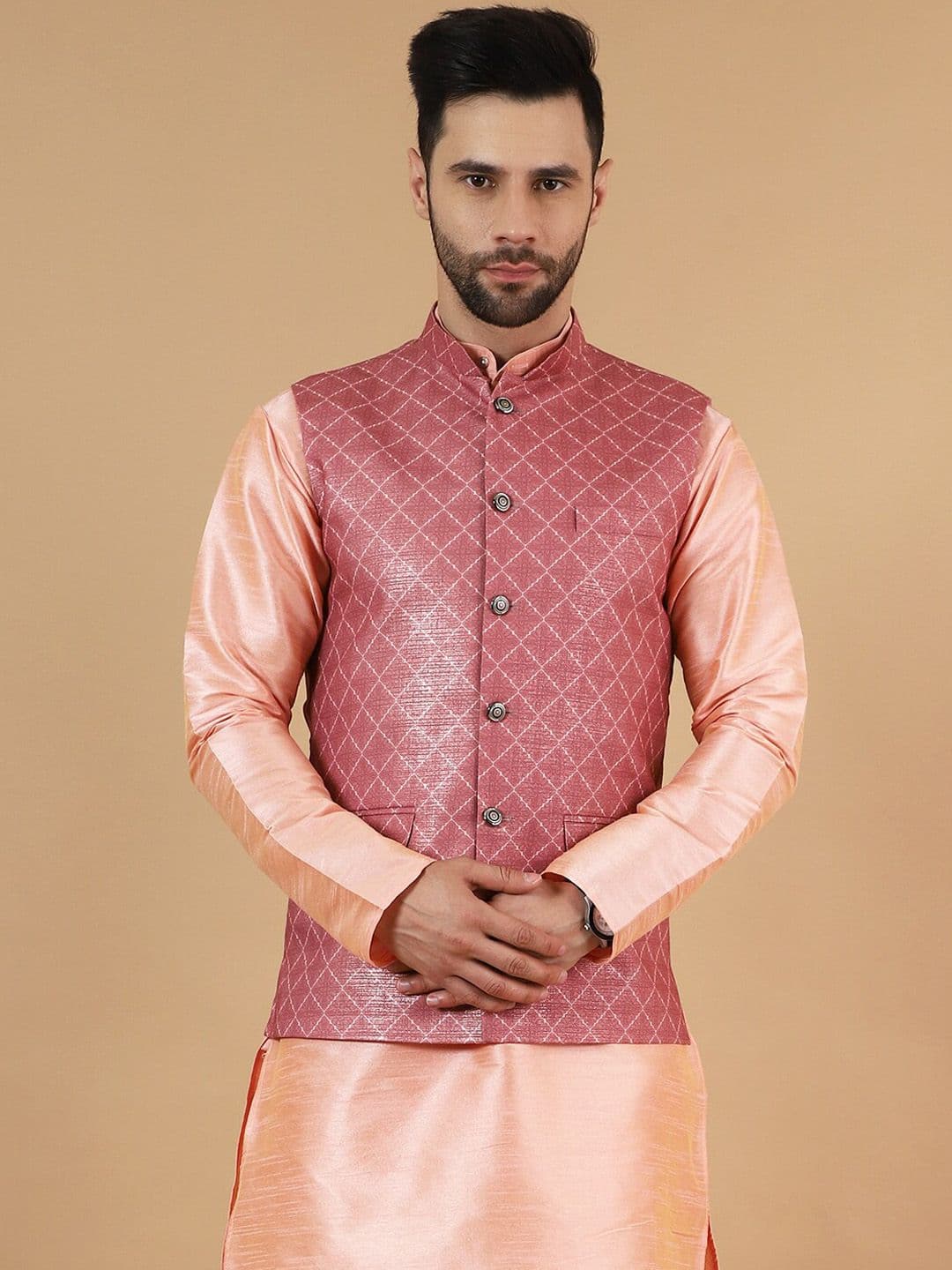 Wintage Printed Cotton Silk Nehru Jacket - view 1
