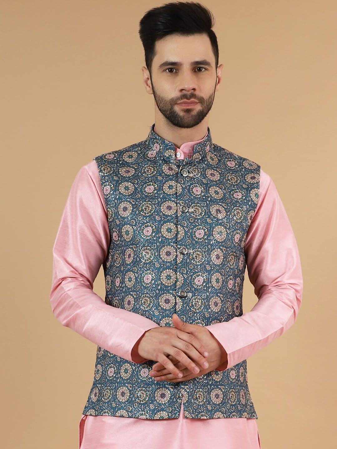 Wintage Printed Cotton Silk Nehru Jacket - view 1