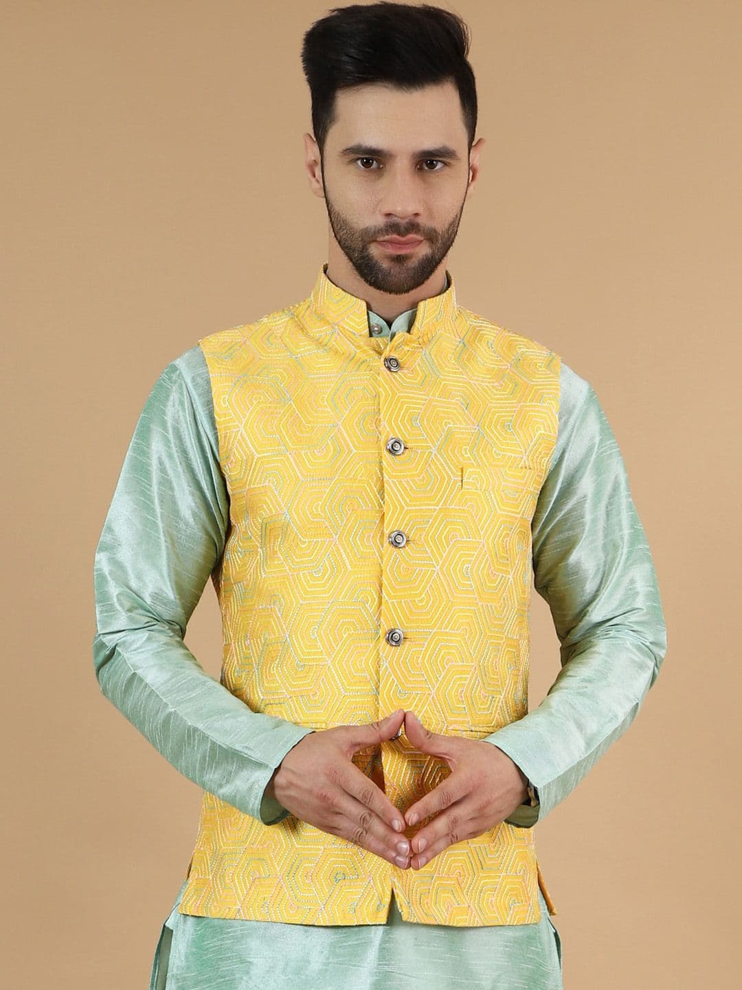 Wintage Geometric Embroidered Modi Nehru Jacket - view 1