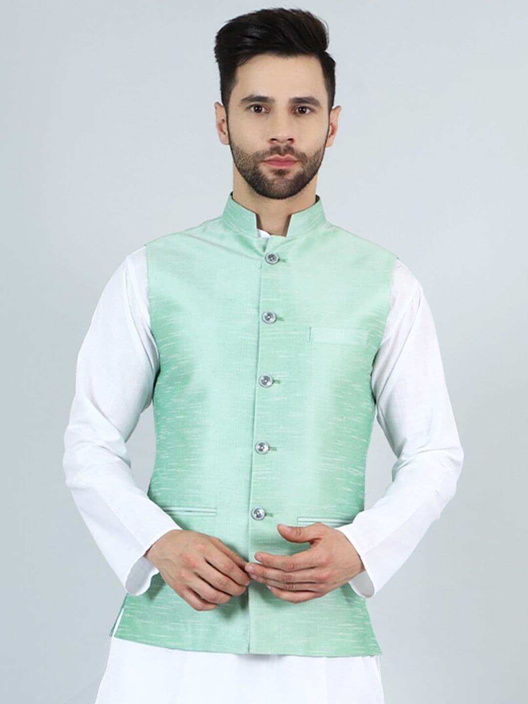 Wintage Mandarin Collar Satin Modi Nehru Jacket - view 1