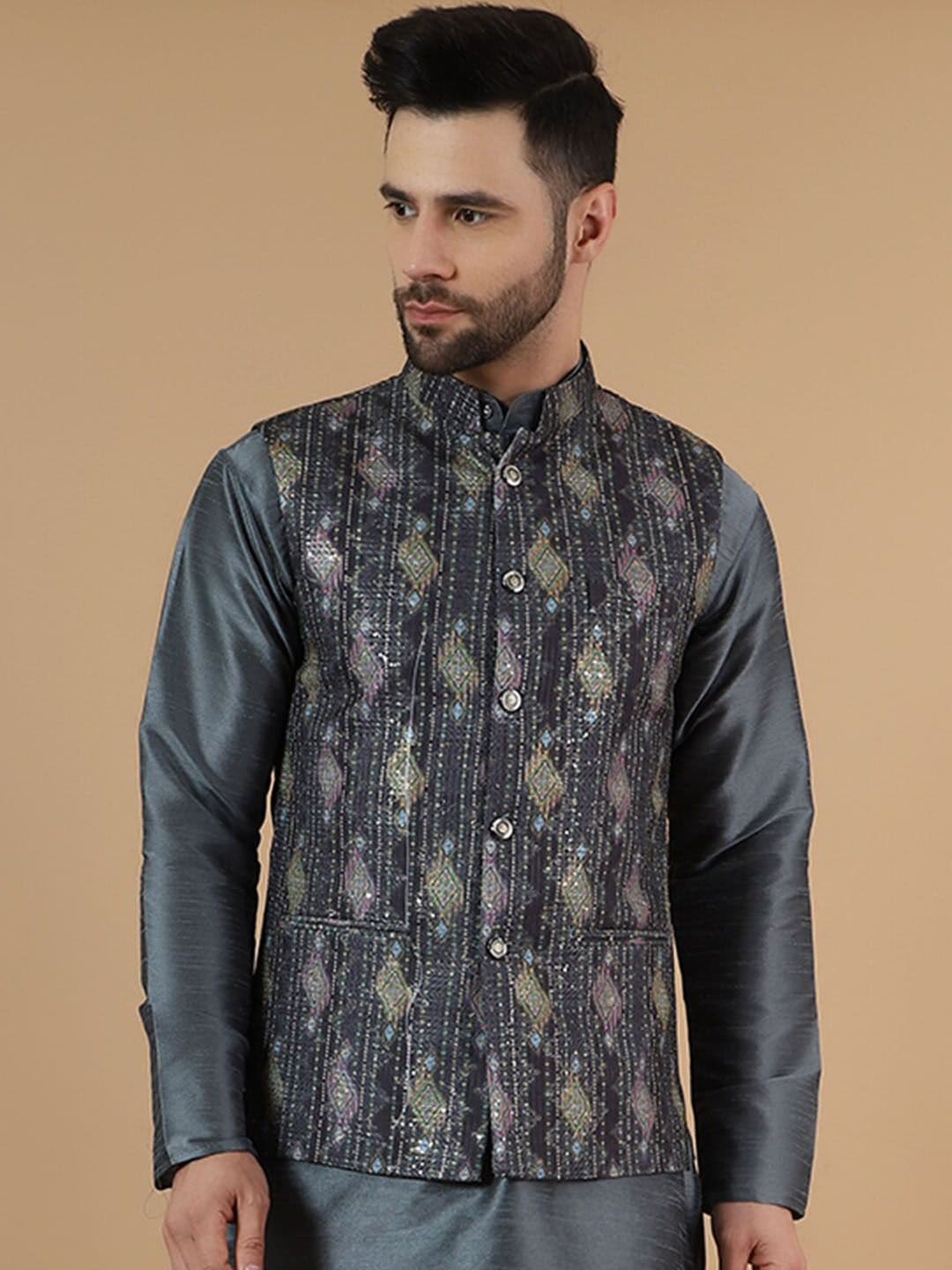 Wintage Printed Satin Modi Nehru Jacket - view 1