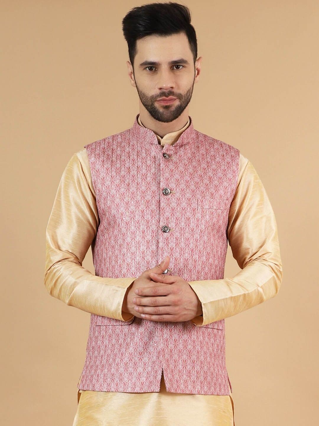 Wintage Printed Satin Nehru Jacket - view 1