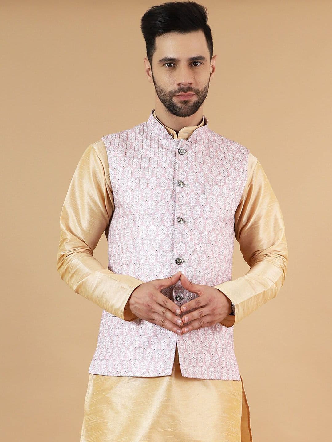 Wintage Printed Satin Nehru Jacket - view 1