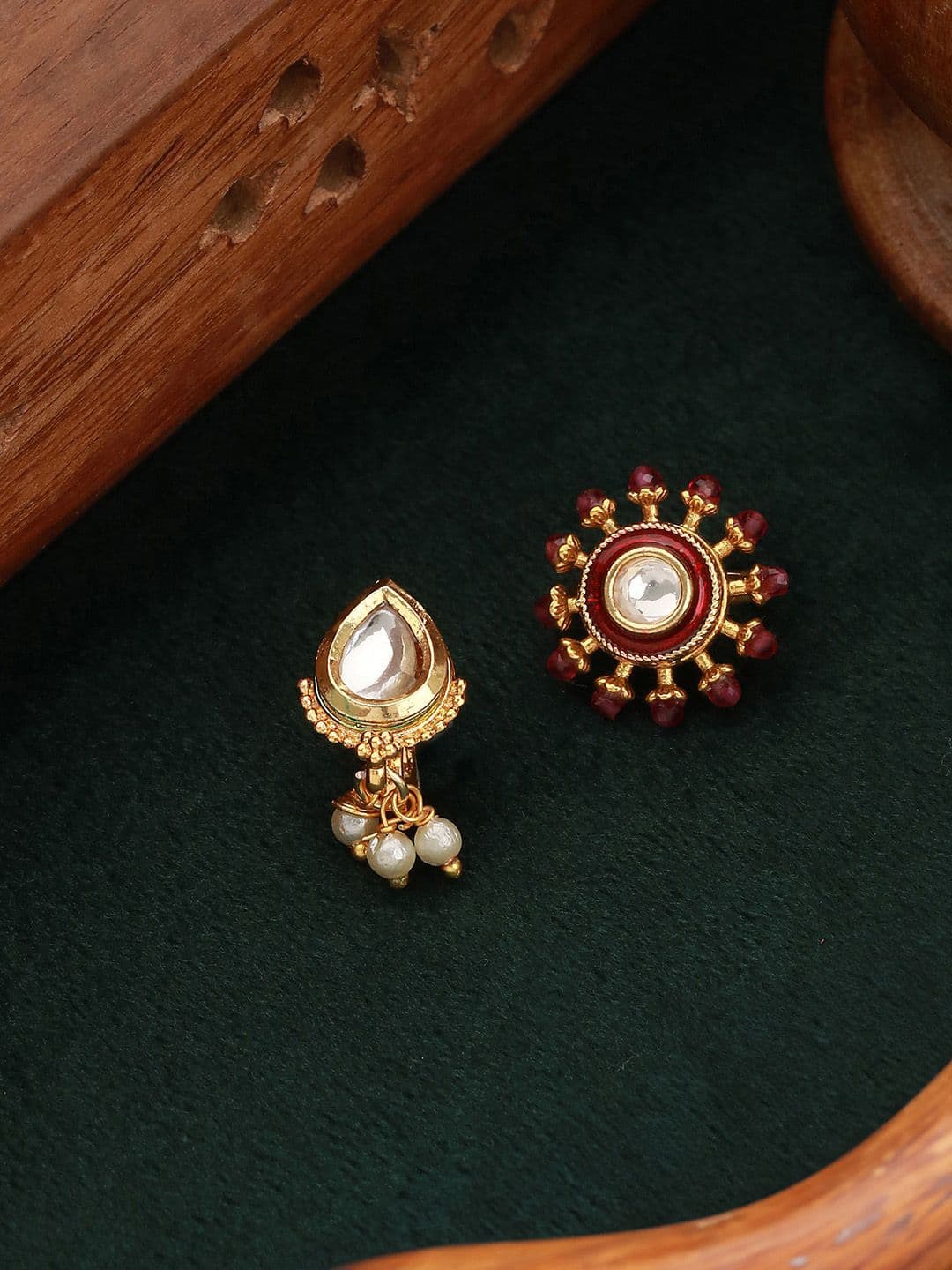 Jazz and Sizzle Set of 2 Gold-Plated Kundan Studded Septum Nosepins - view 1