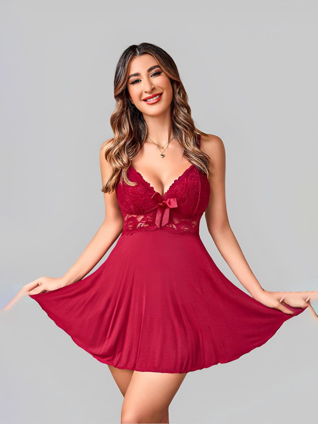 Broiden Self Design Shoulder Straps Baby Doll - view 1