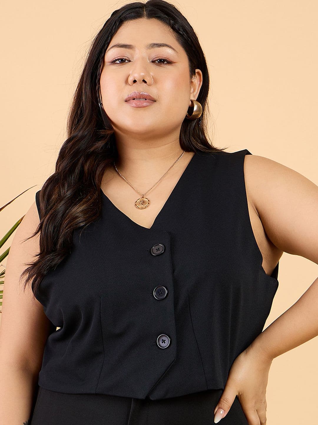 CURVY STREET Plus Size Black V-Neck Waistcoat - view 1