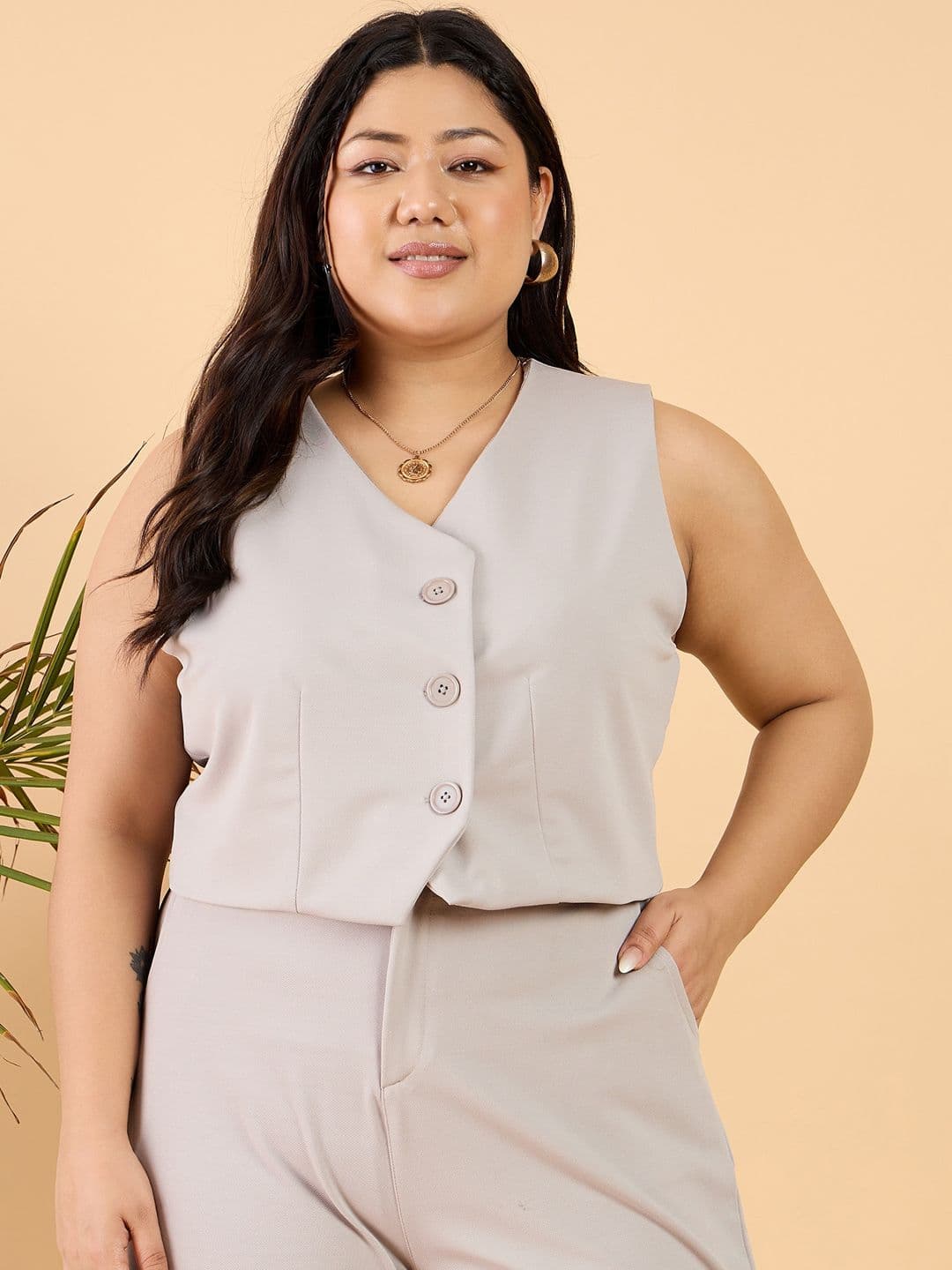 CURVY STREET Plus Size Grey V-Neck Waistcoat - view 1