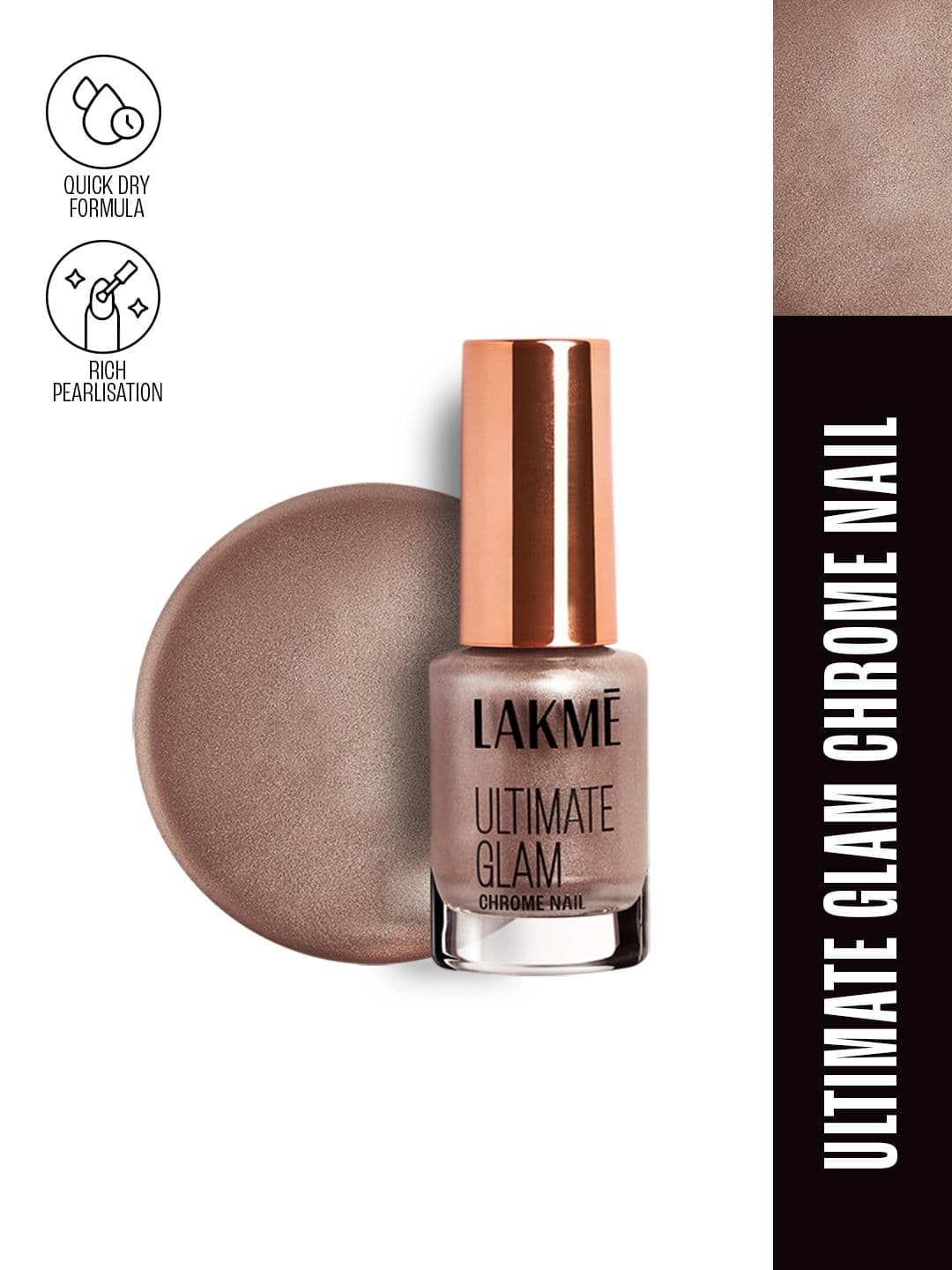 Lakme Ultimate Glam Quick Dry Chrome Metallic Finish Nail Polish 6ml - CH6 Champagne - view 1
