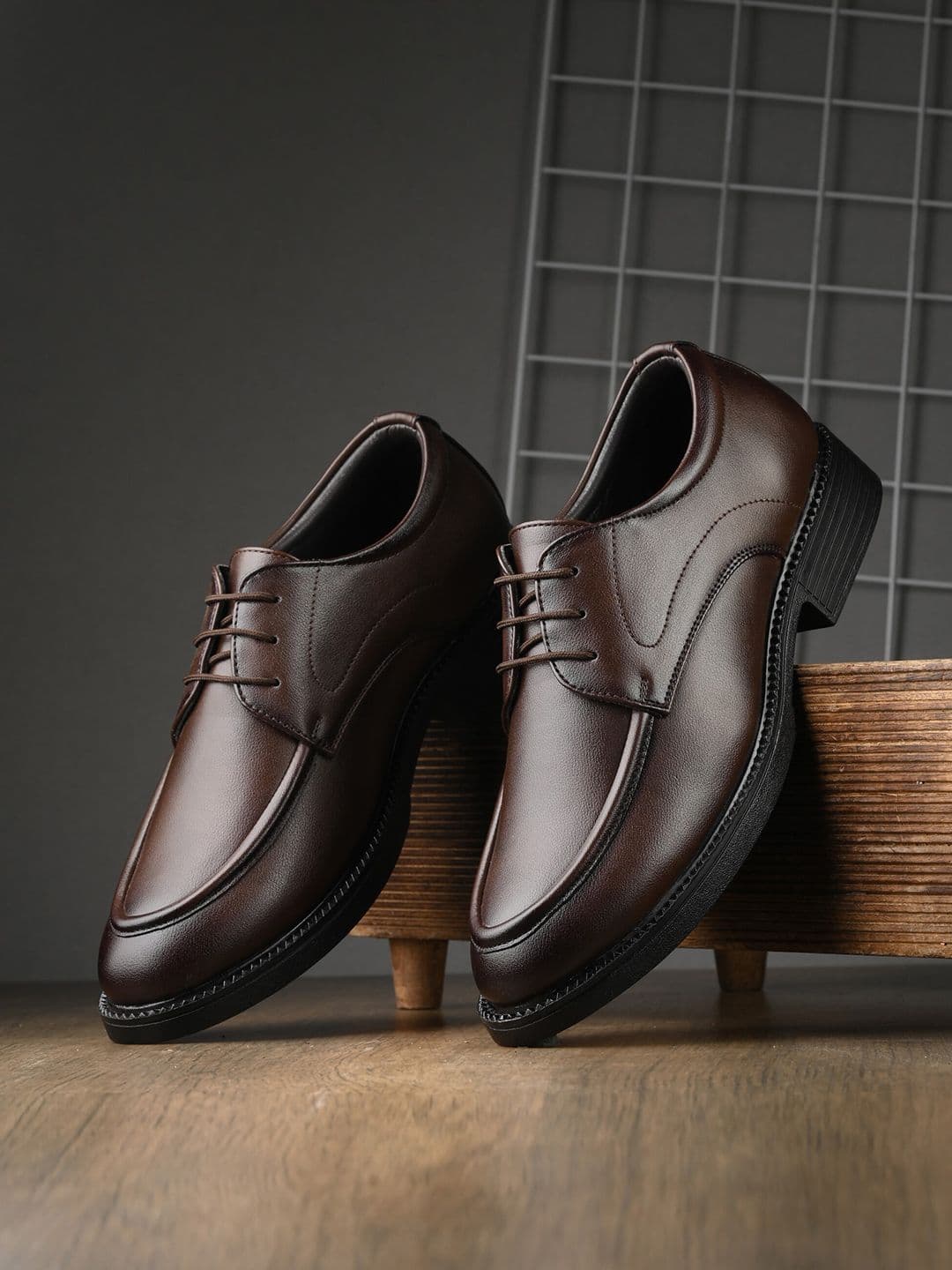 HERE&NOW Men Textured Round Toe Formal Derbys - view 1