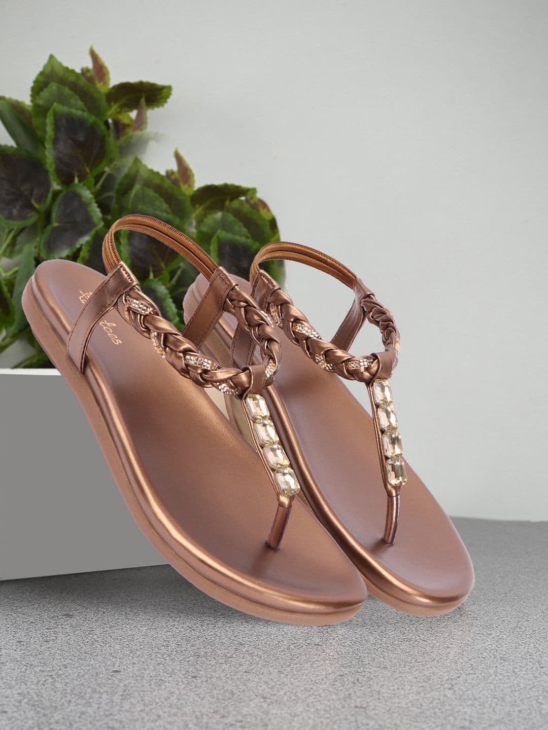 Picktoes Embellished Open Toe T-Strap Flats - view 1