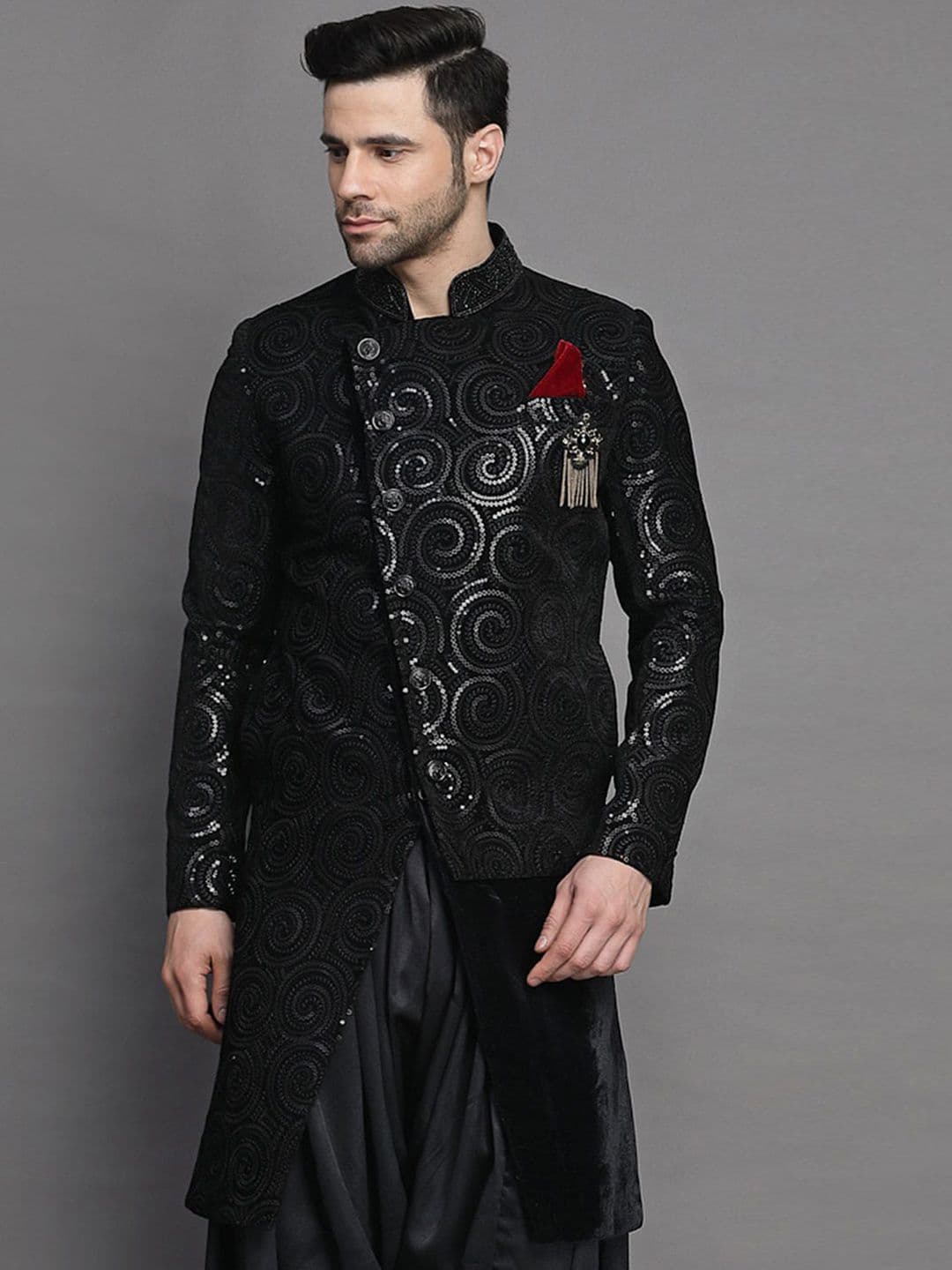 Utsav Fashion Embroidered Asymmetrical Sherwani Set - view 1