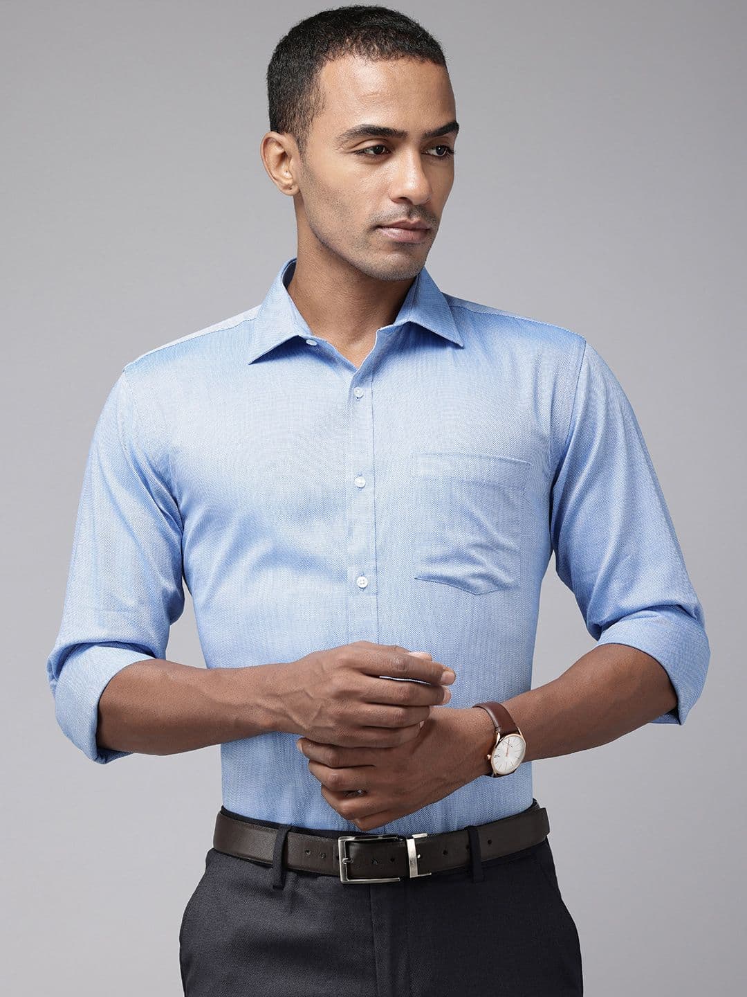 Park Avenue Pure Cotton Self Design Textured Slim Fit Opaque Formal Shirt - view 1