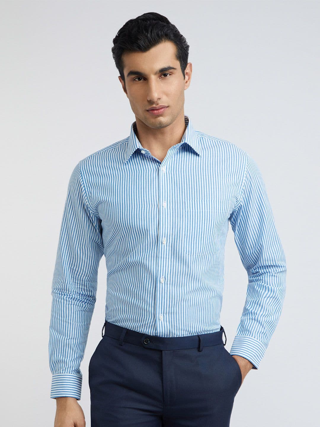 Raymond Slim Fit Striped Pure Cotton Formal Shirt - view 1