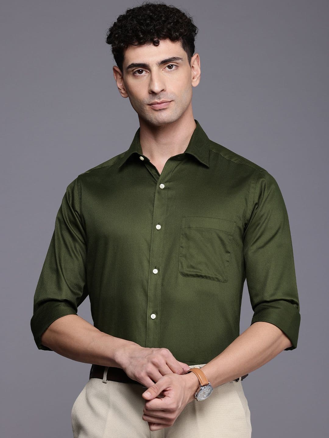 Raymond Self Design Slim Fit Pure Cotton Formal Shirt - view 1
