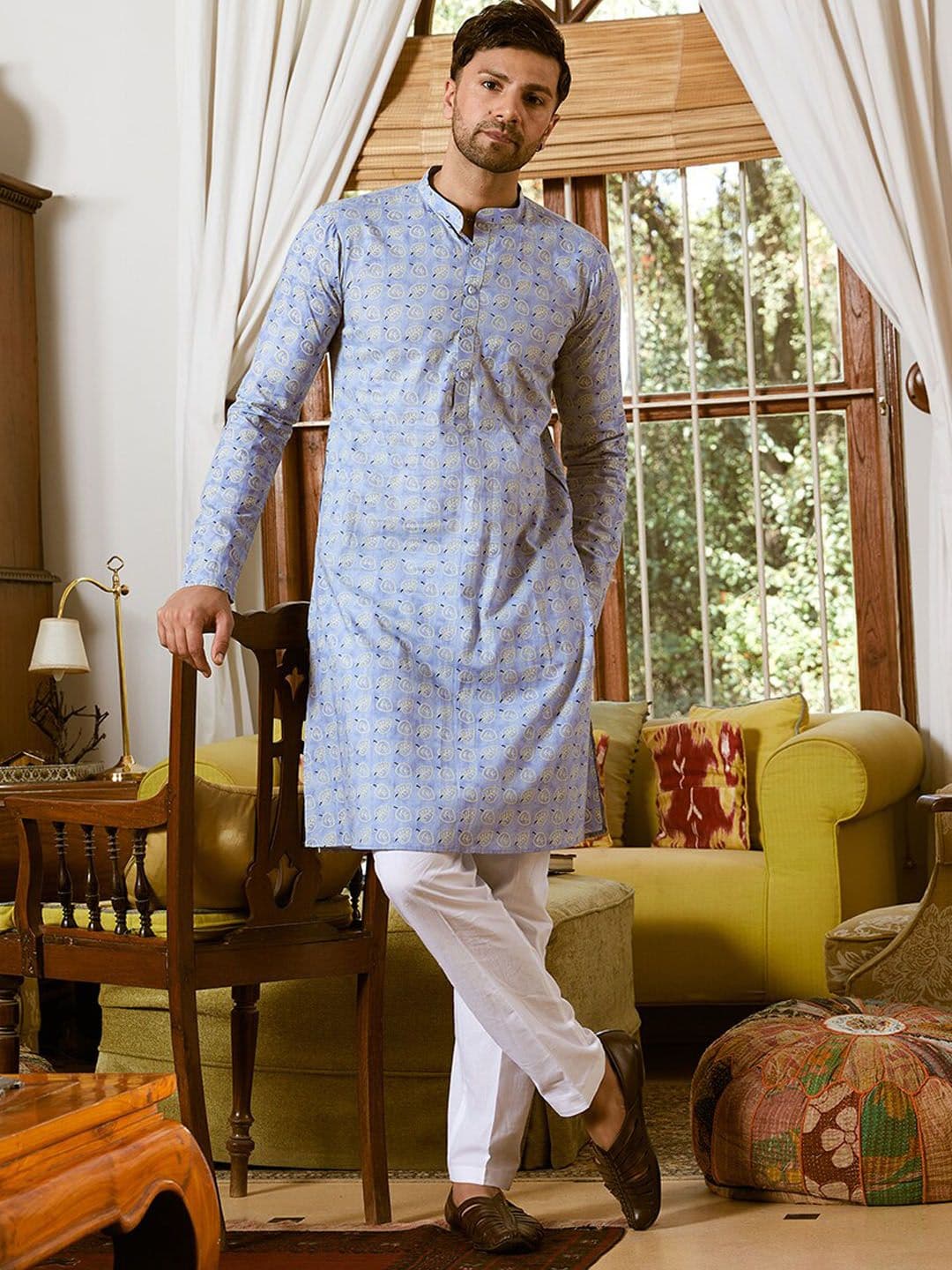 See Designs Floral Printed Mandarin Collar Cotton Straight Kurta - view 1