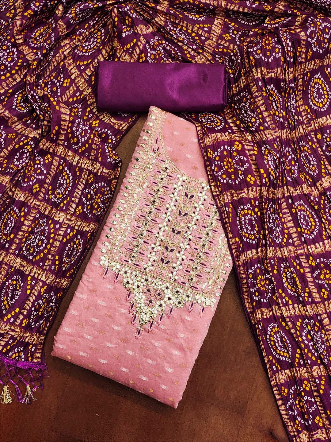 KALINI Floral Woven Design Beads and Stones Unstitched Dress Material - view 1
