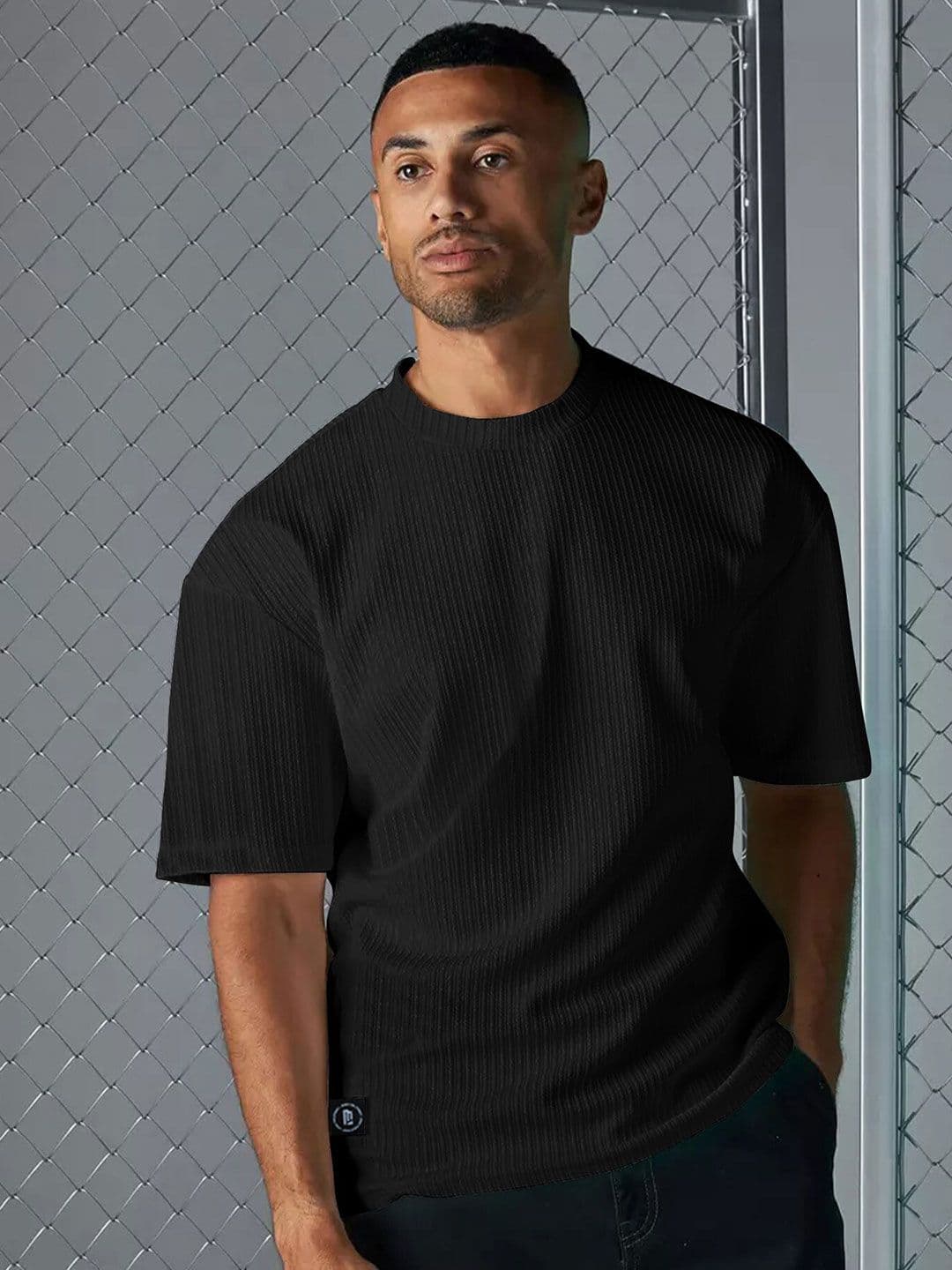 Maniac Textured Round Neck Seersucker Oversized T-shirt - view 1