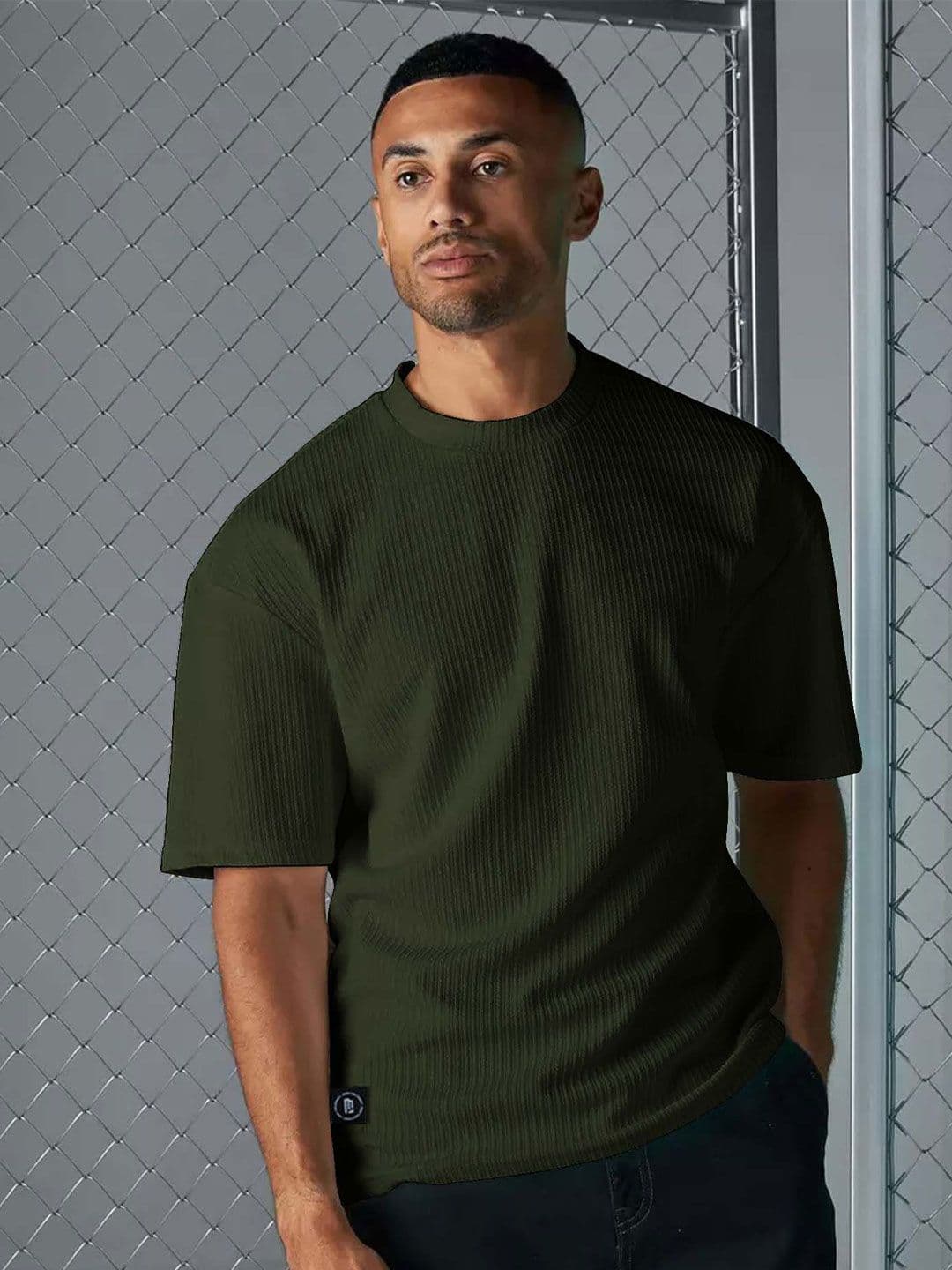 Maniac Striped Round Neck Seersucker Oversized T-shirt - view 1