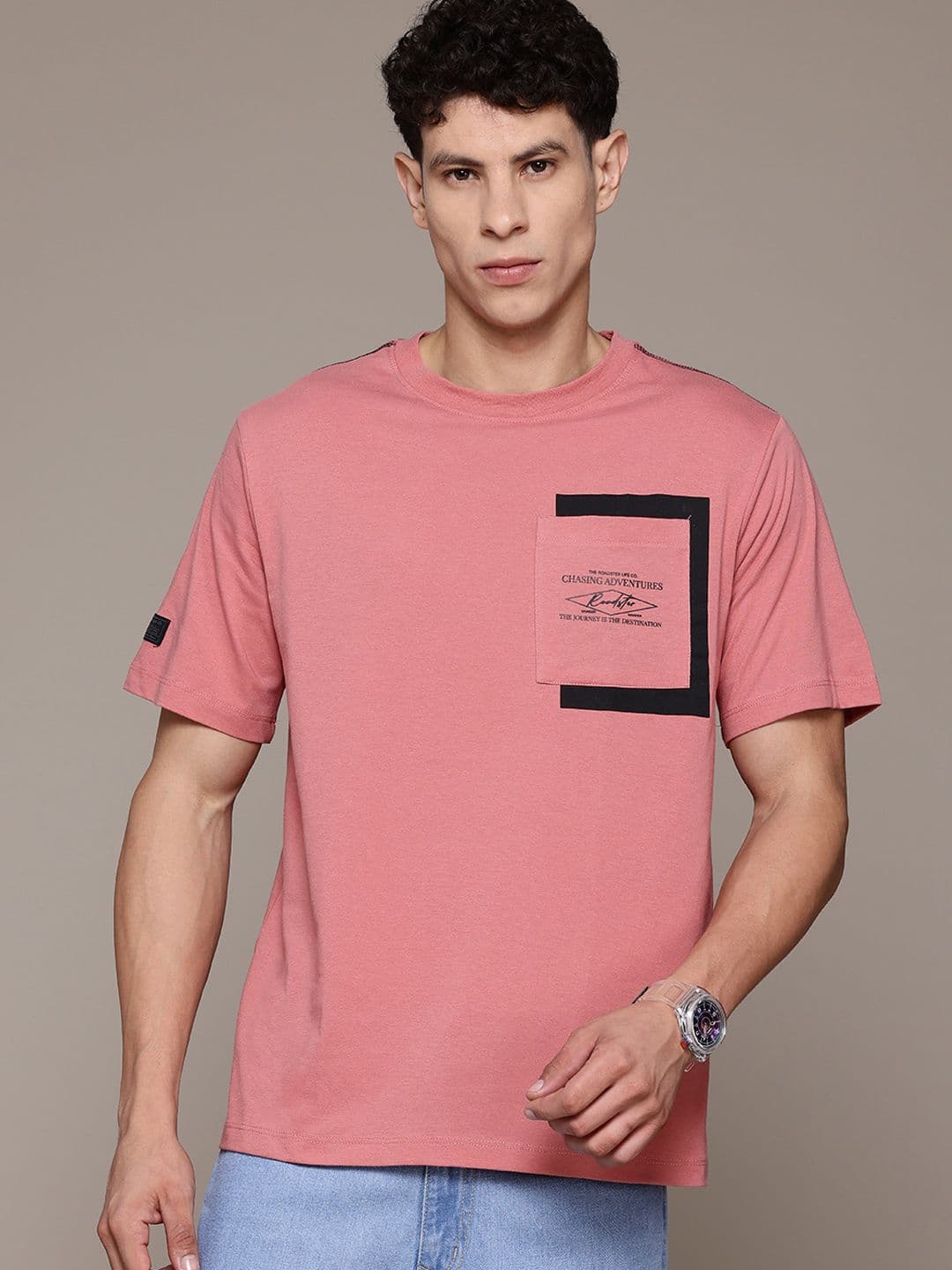 The Roadster Lifestyle Co. Typography Printed Drop-Shoulder Sleeves Oversized T-shirt - view 1