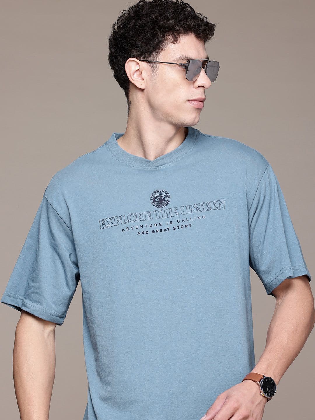 Roadster Cotton Typography Printed Drop-Shoulder Sleeves T-shirt - view 1