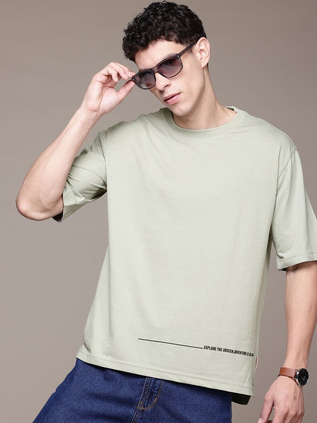 Roadster Cotton Typography Drop-Shoulder Sleeves T-shirt - view 1