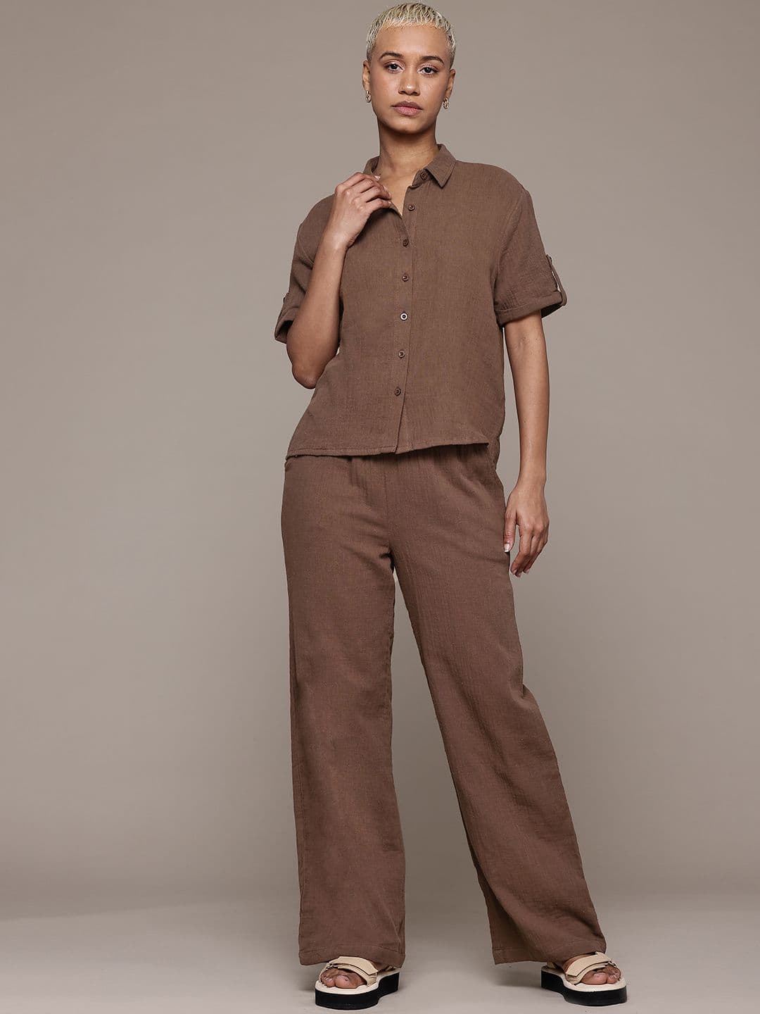 The Roadster Lifestyle Co. Pure Cotton Shirt with Trousers Co-Ord Set - view 1