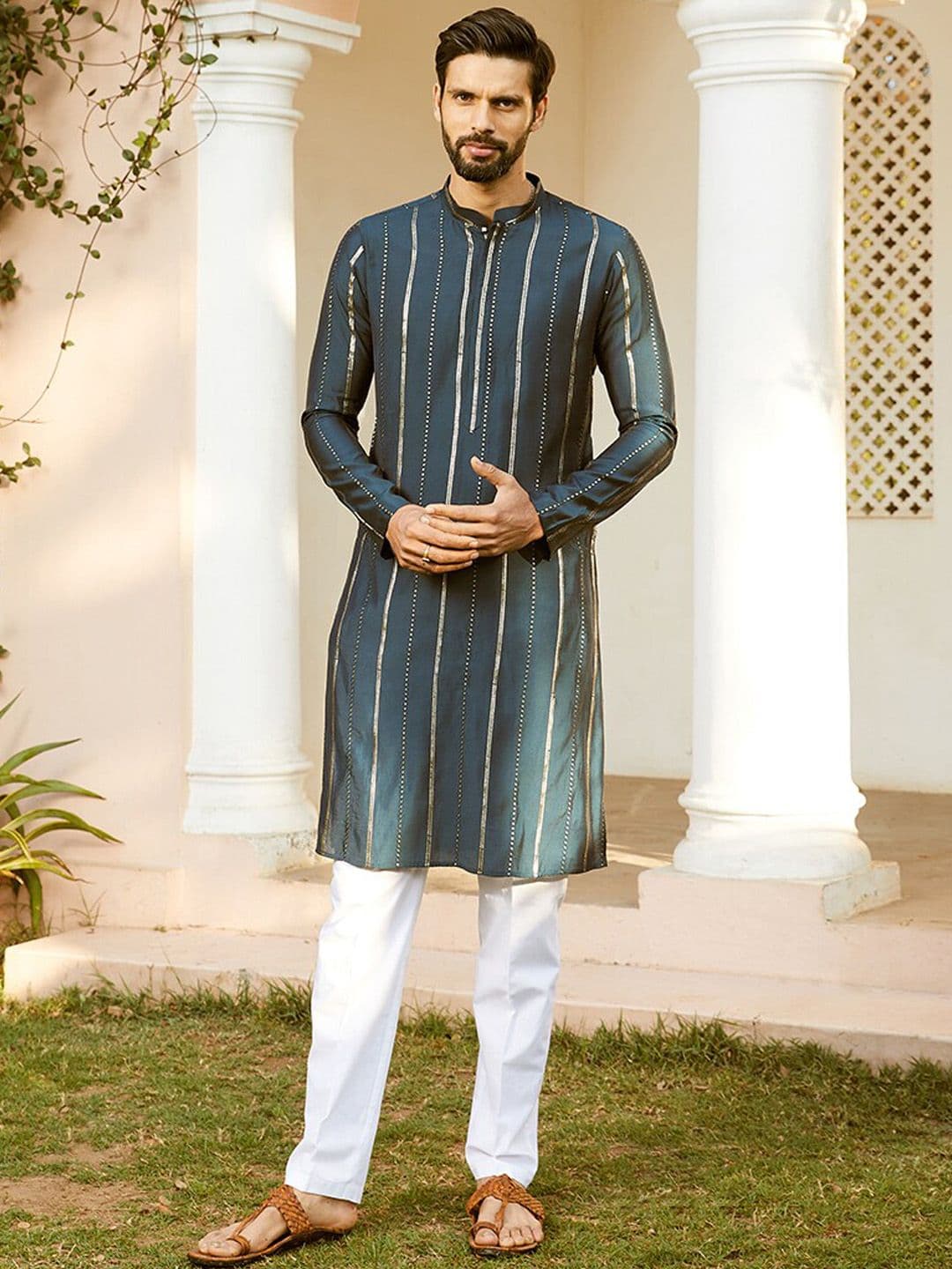 See Designs Printed Thread Work Chanderi Silk Kurta - view 1