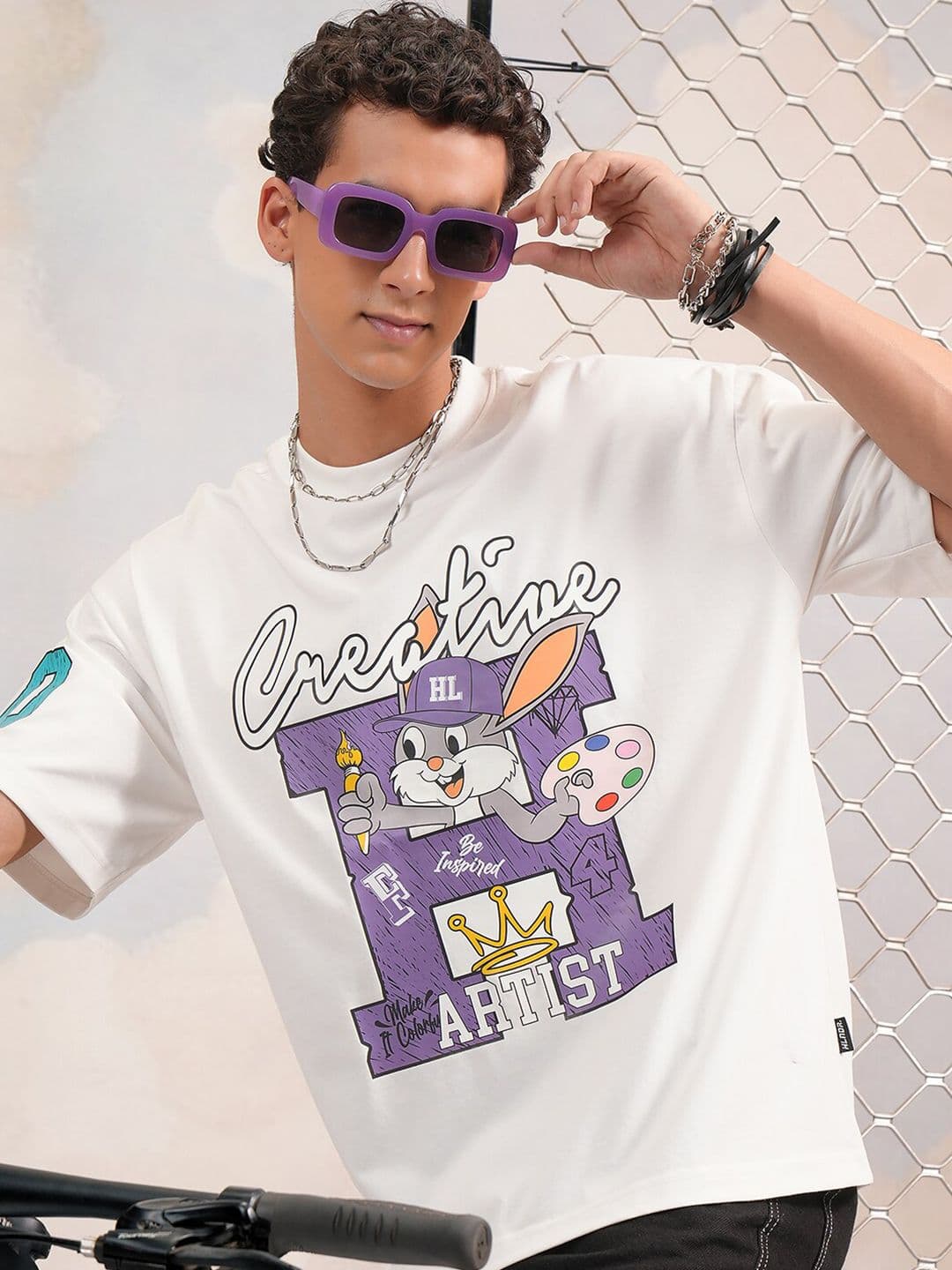 HIGHLANDER Graphic Puff Printed Round Neck Oversized T-shirt - view 1