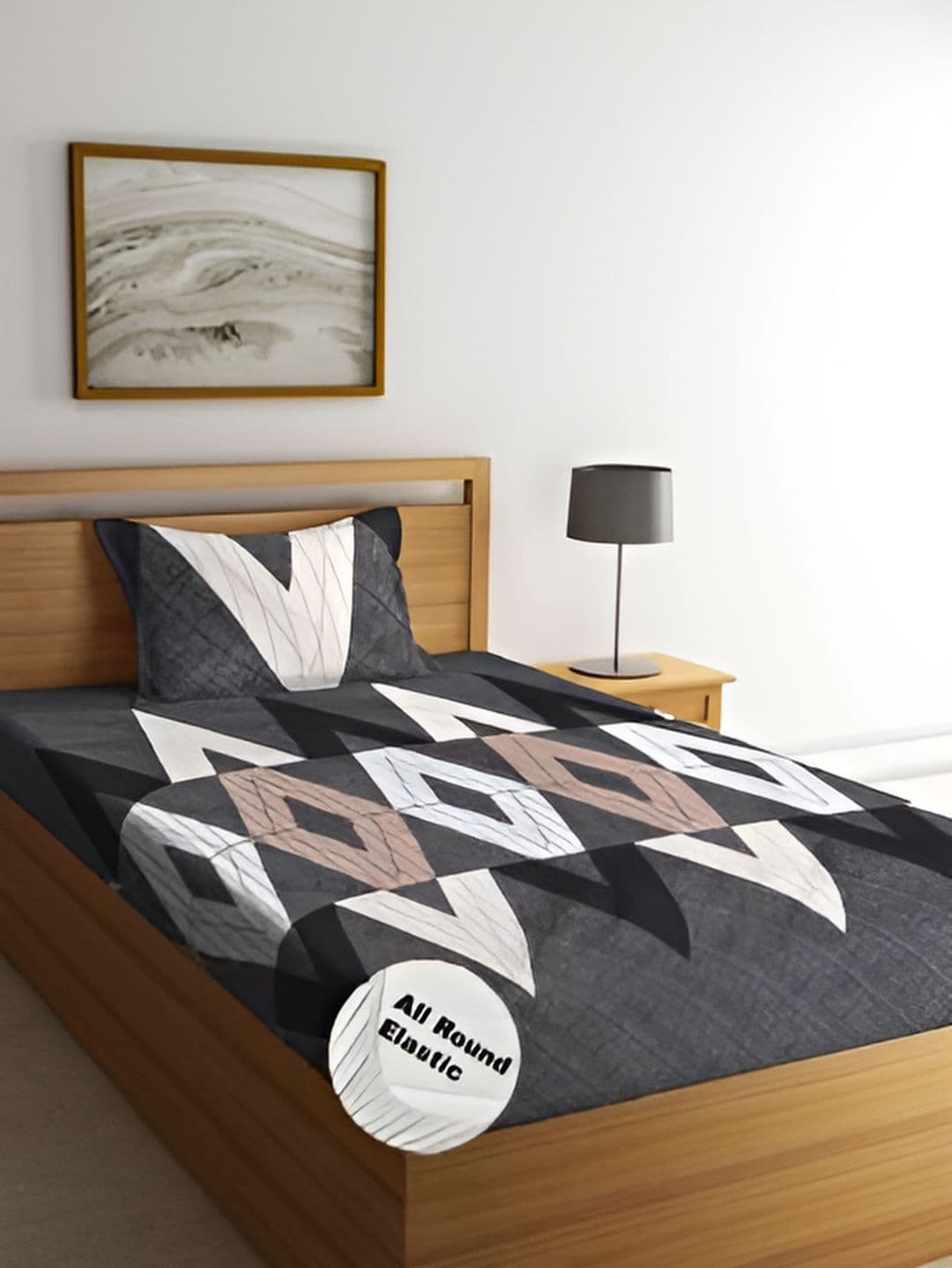 Innovative Edge Grey Abstract Cotton 160 TC Fitted Single Superfine Bedsheet with a Pillow Cover-48 x 78 inches - view 1