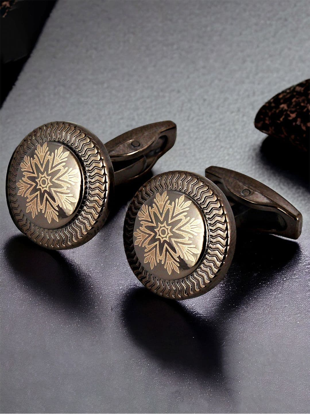 LUCKY JEWELLERY Silver Plated Textured Round Blazer Cufflinks - view 1