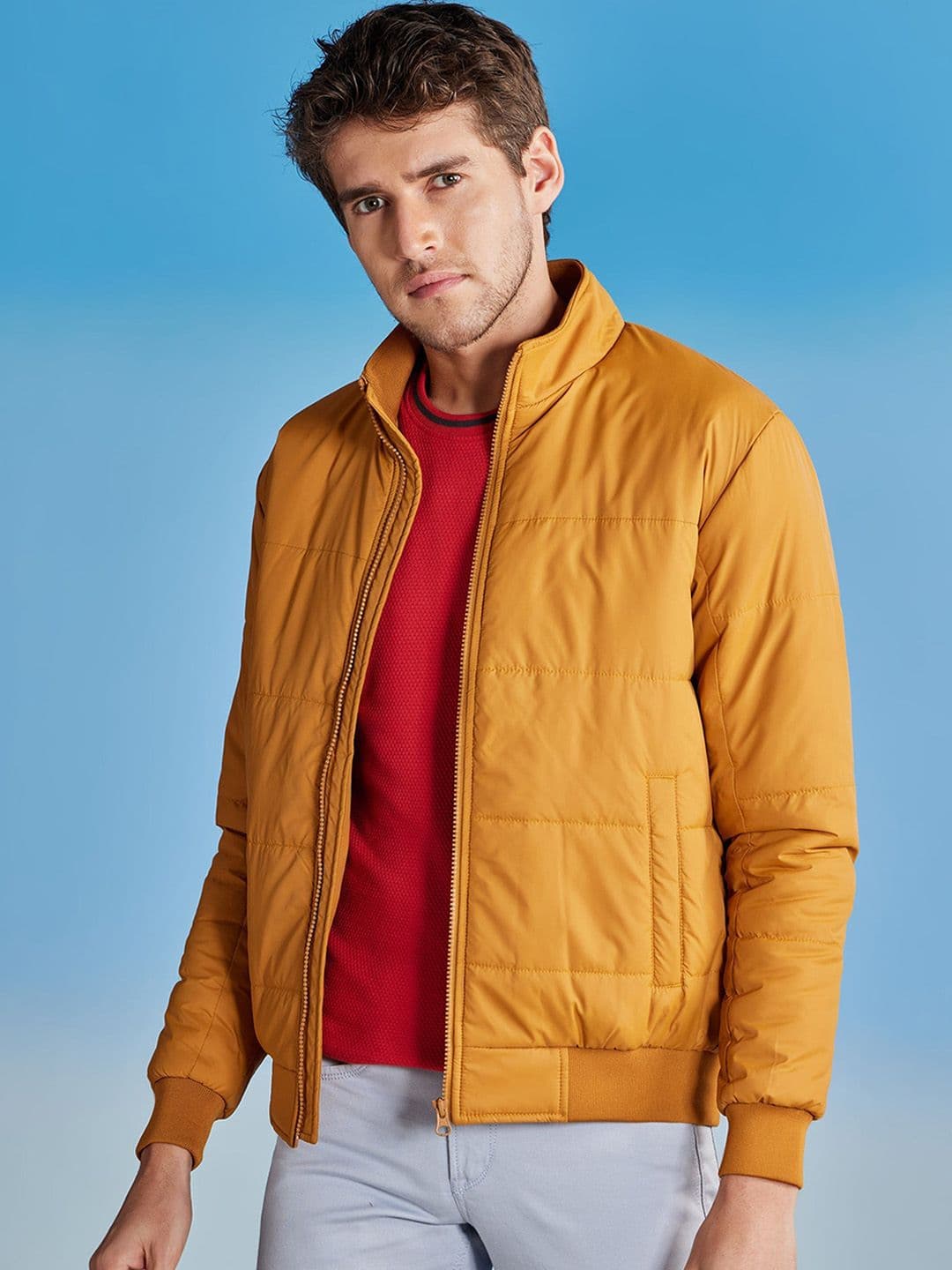 Red Flame Mock Collar Bomber Jacket - view 1