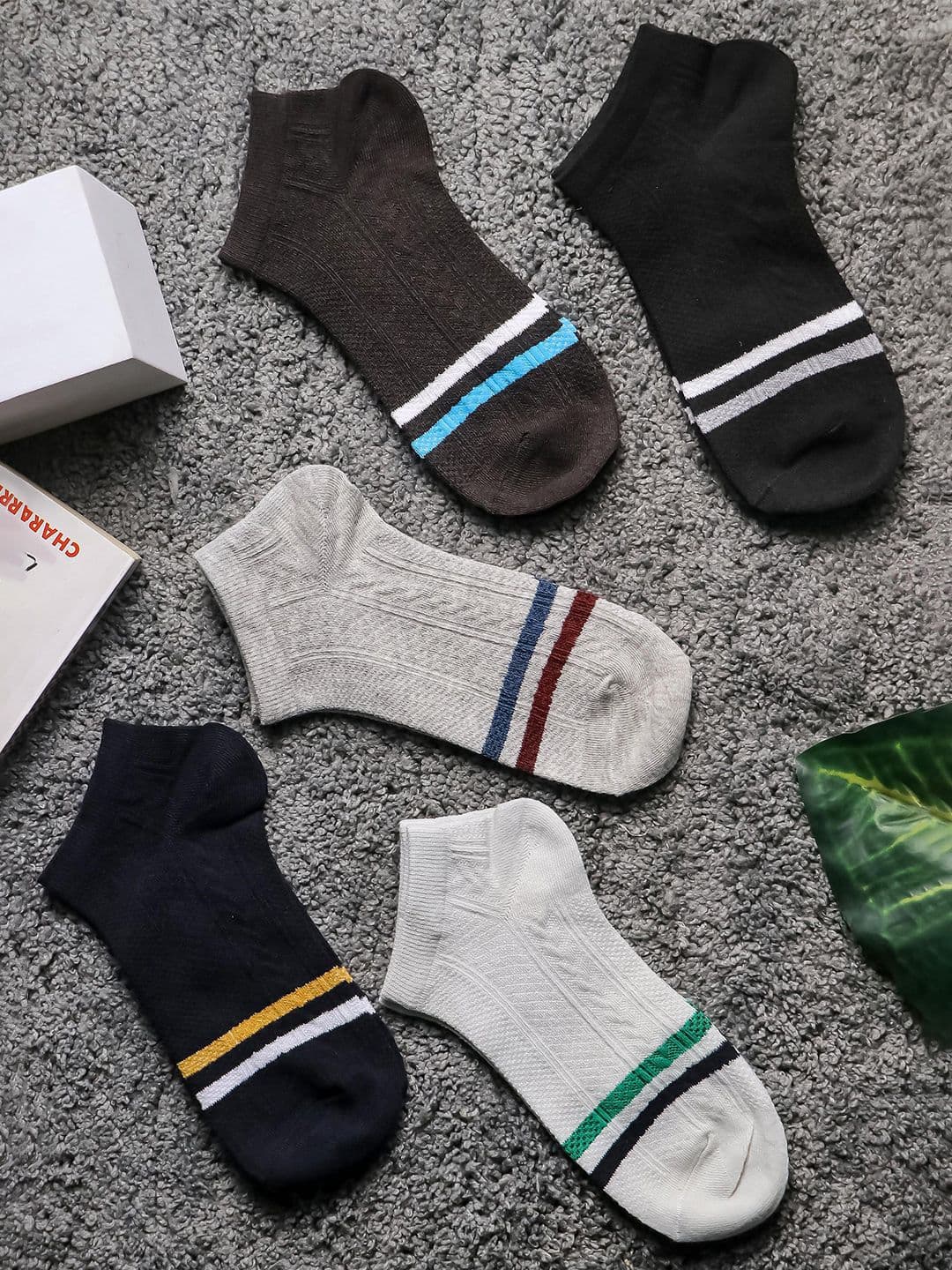 Brauch Men Pack Of 5 Assorted Striped Cotton Ankle Length Socks - view 1