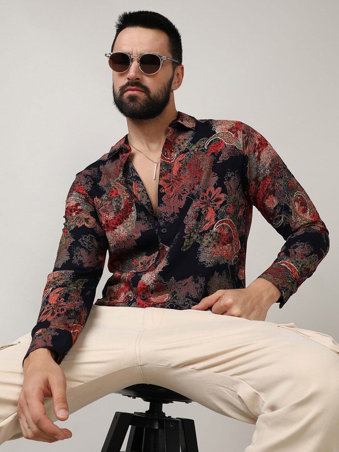 CAHOOT Campus Sutra Black Classic Floral Printed Spread Collar Casual Shirt - view 1