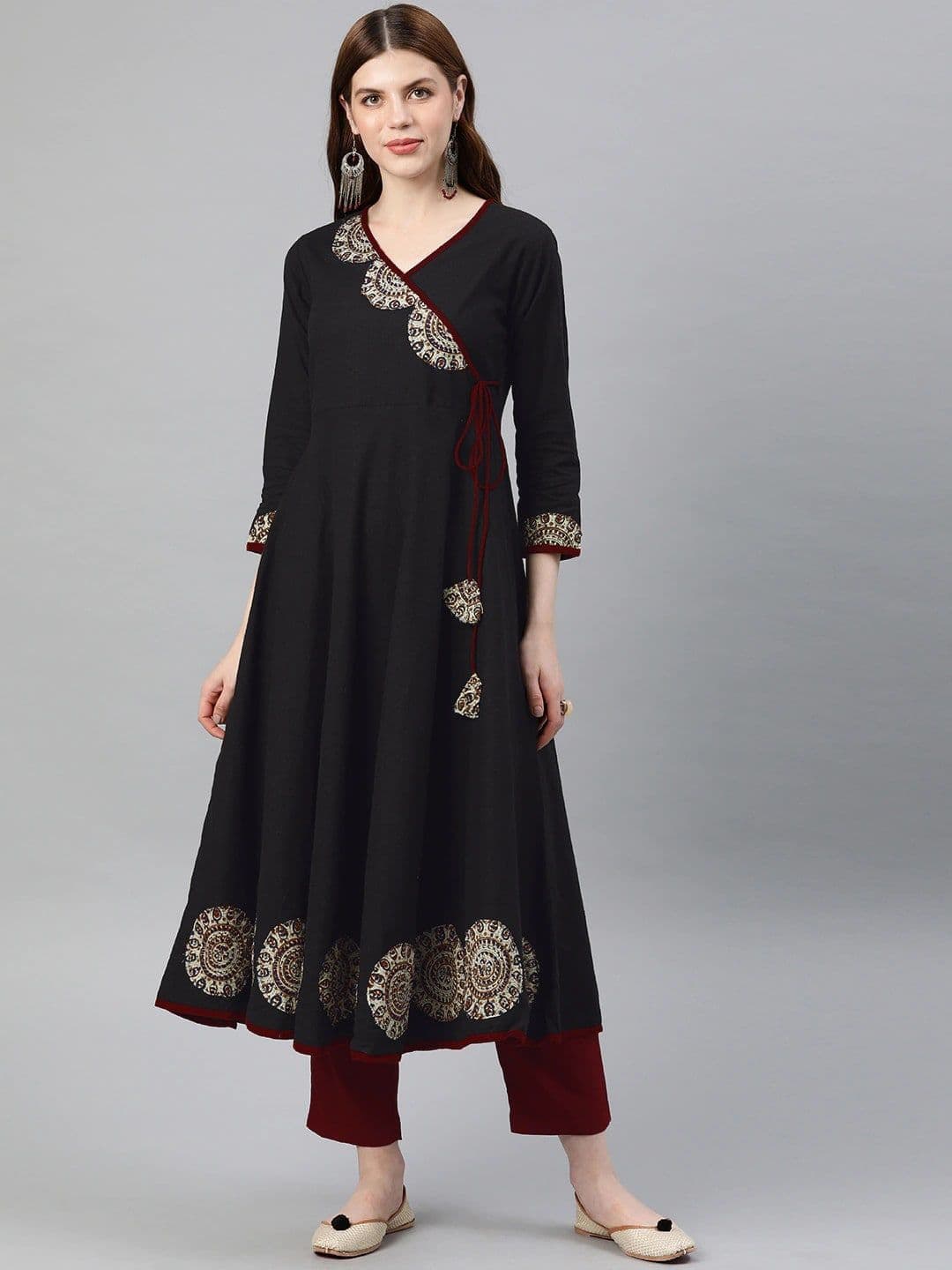 KALINI Geometric Yoke Design Flared Sleeves Thread Work Anarkali Kurta - view 1