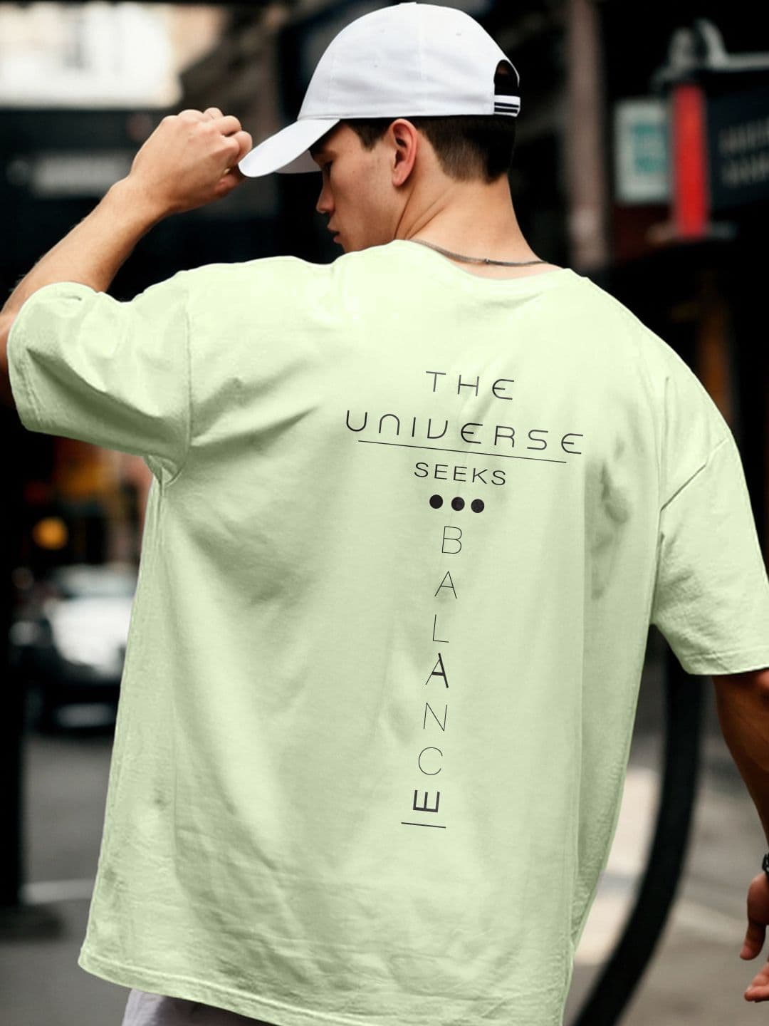 NOBERO Universe Balance Typography Printed Drop-Shoulder Sleeves Cotton Oversized T-shirt - view 1