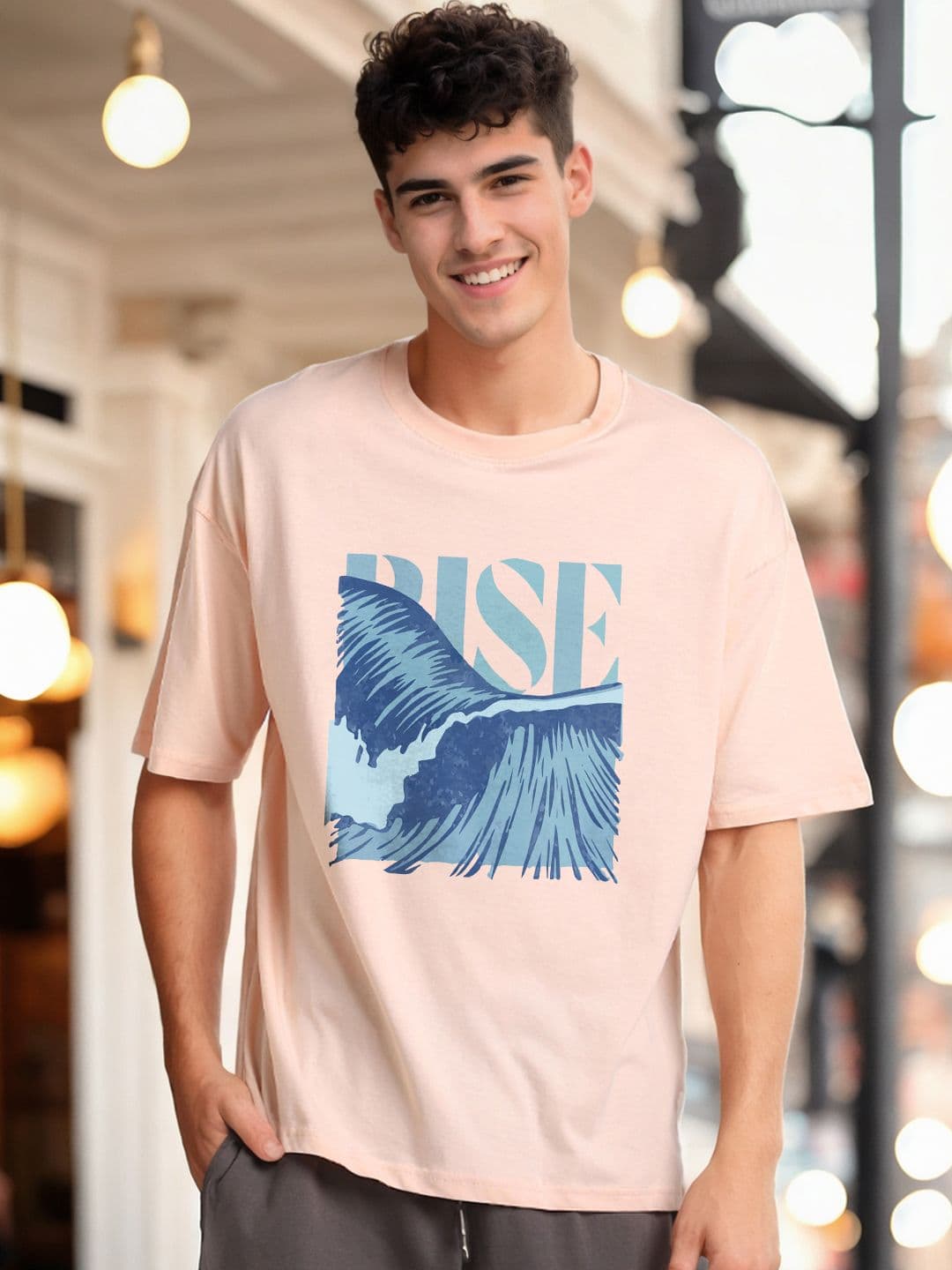 NOBERO Graphic Printed Drop Shoulder Sleeves Cotton Oversized T-Shirt - view 1