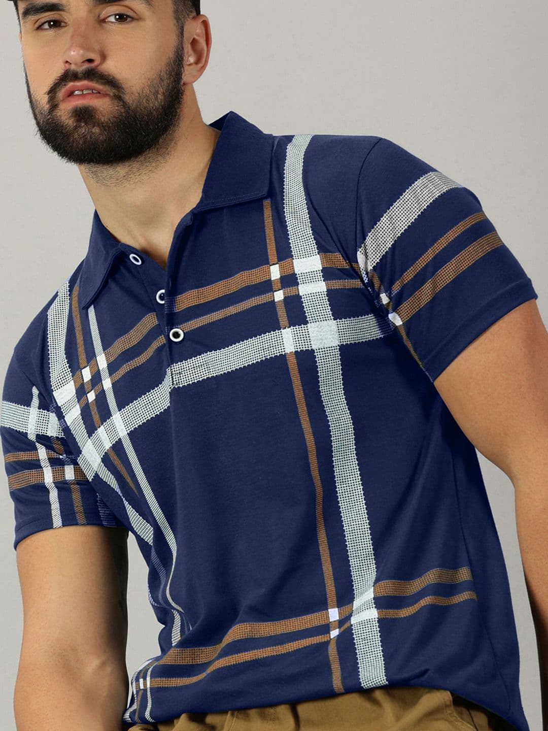AUSK Checked Polo Collar Short Sleeves Cotton T-shirt - view 1