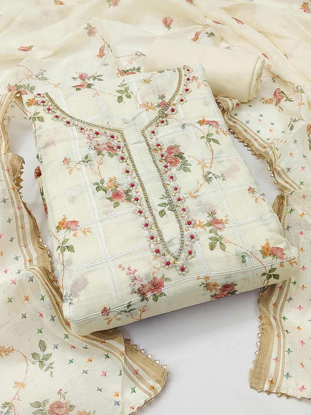 Peachmode Printed Linen Unstitched Dress Material - view 1