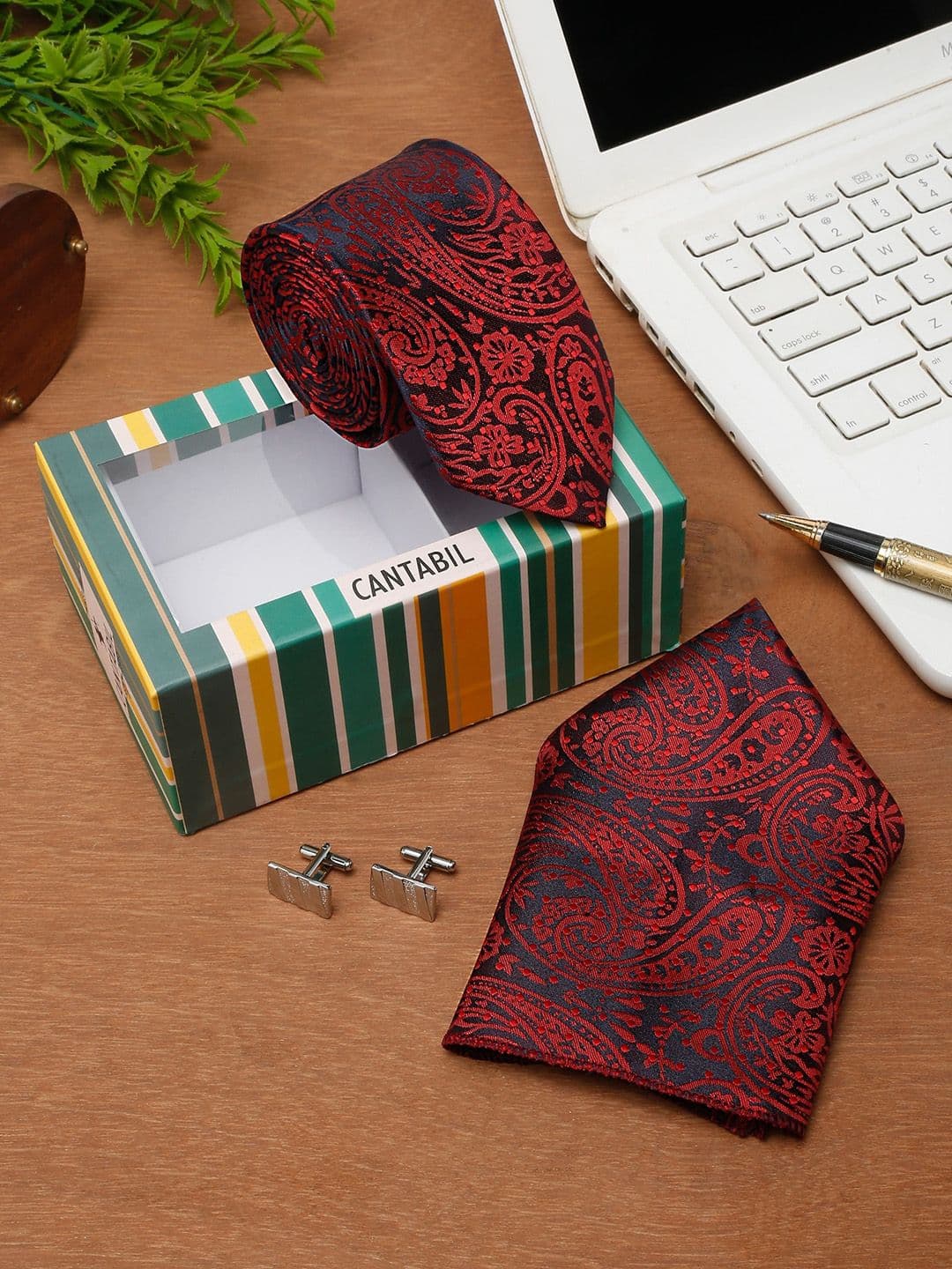 Cantabil Men Printed Tie with Pocket Square & Cufflinks Accessory Gift Set - view 1