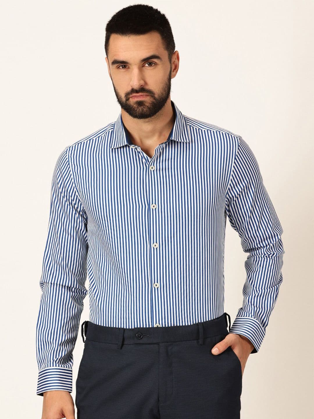 Thomas Scott Premium Striped Spread Collar Long Sleeves Formal Shirt - view 1