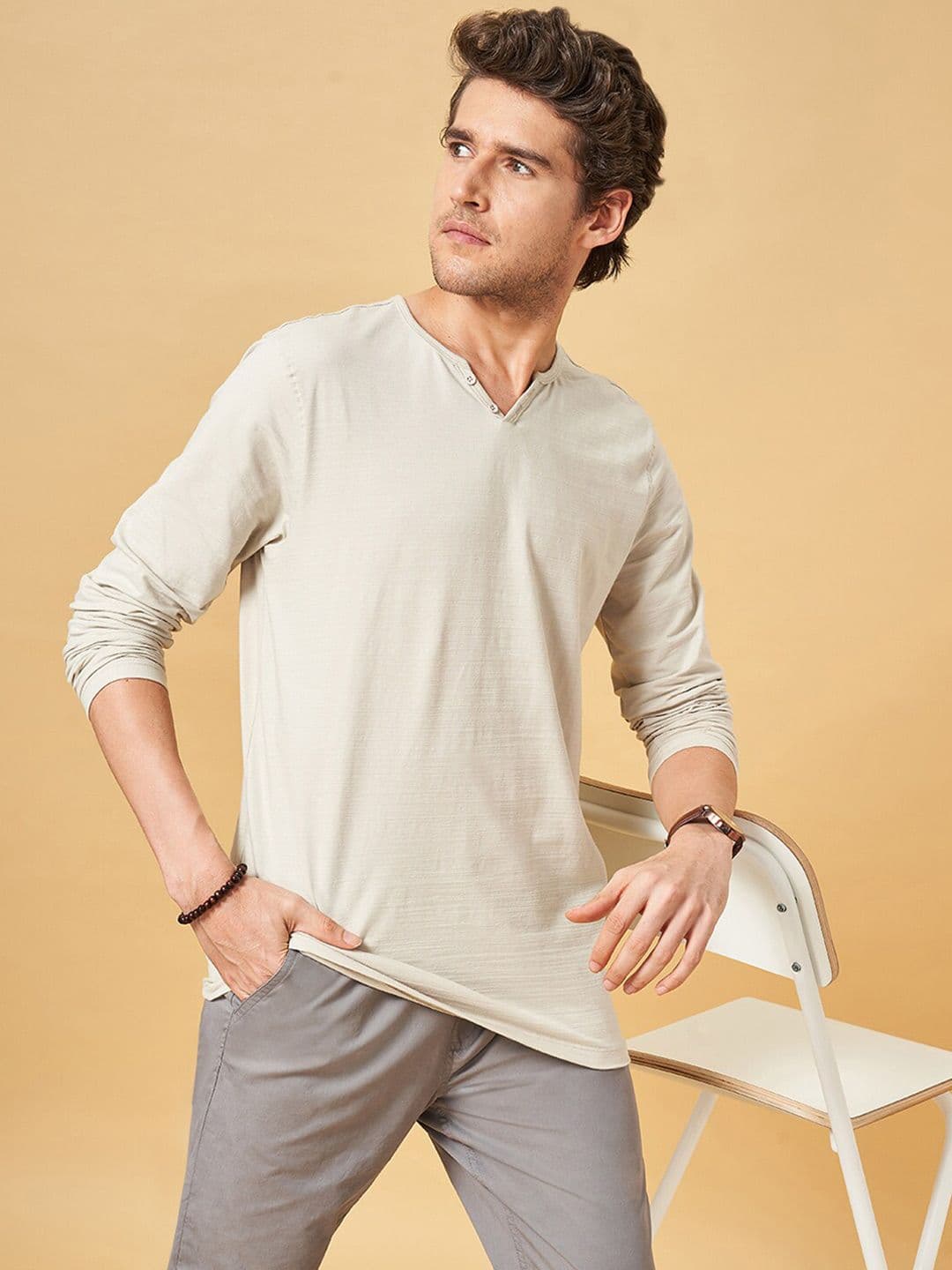 Urban Ranger by pantaloons Henley Neck Long Sleeves Slim Fit T-shirt - view 1