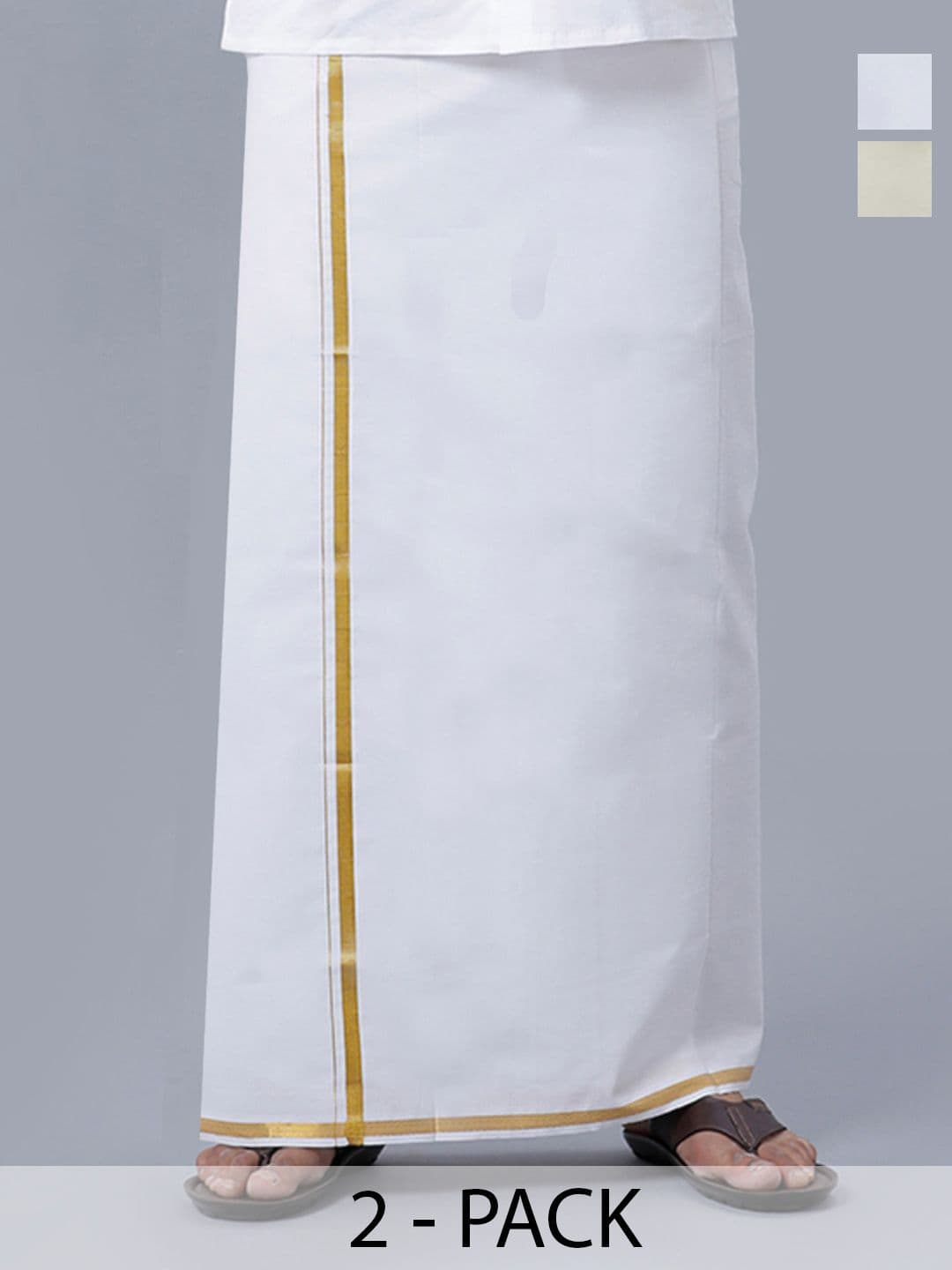 Ramraj Men Pack Of 2 Pure Cotton Dhotis With Zari Border - view 1