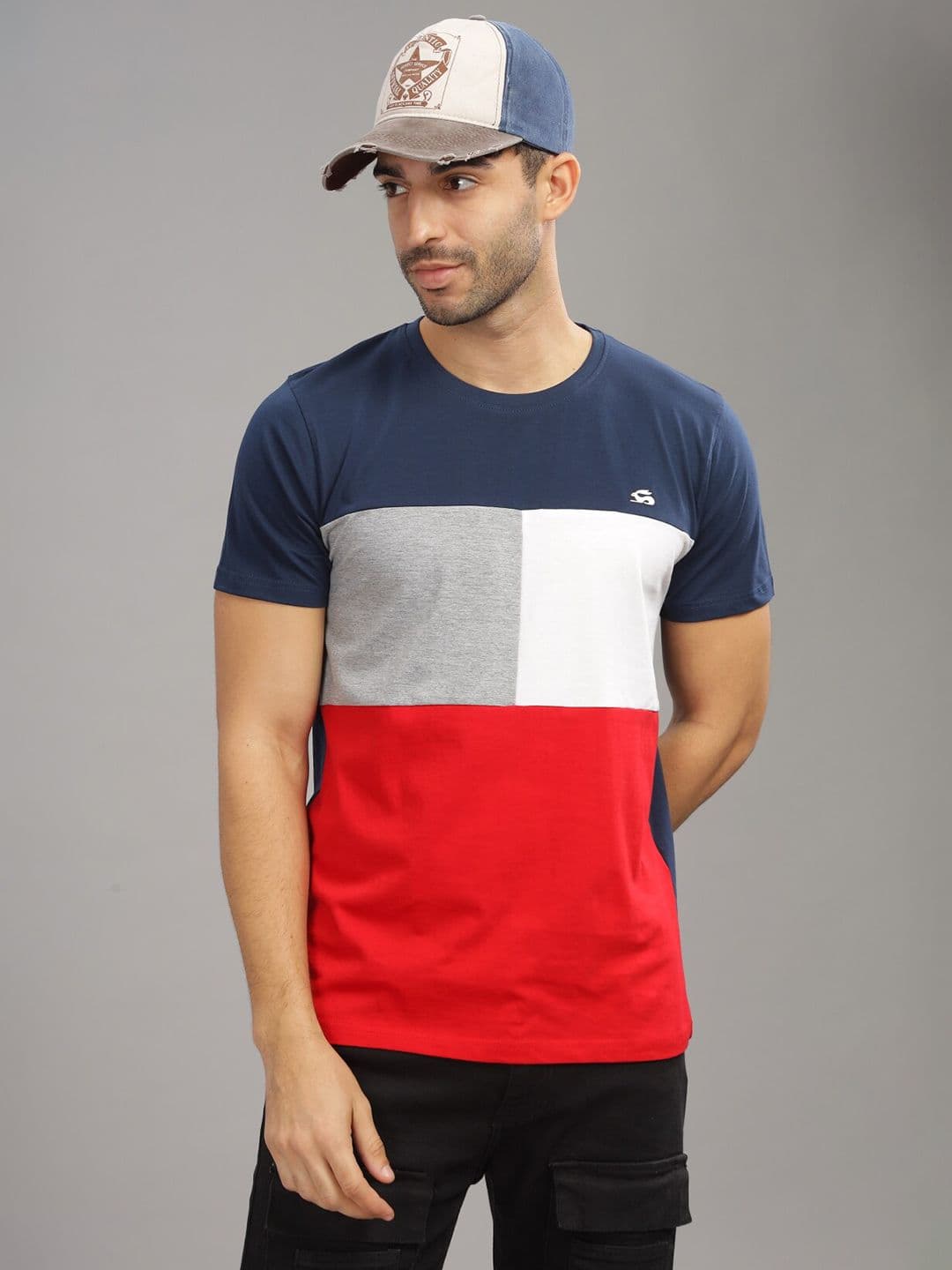 ADRO Colourblocked Regular Fit Cotton T-shirt - view 1