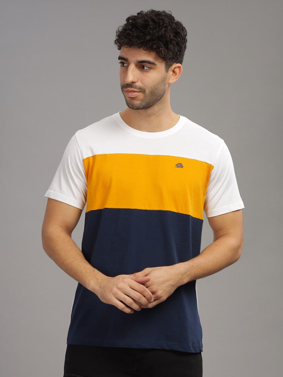 ADRO Colourblocked Regular Fit Cotton T-shirt - view 1