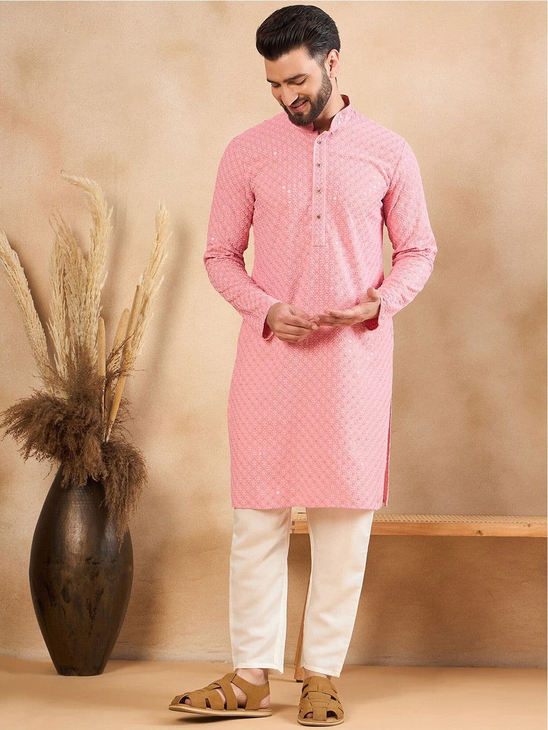 HERE&NOW Men Ethnic Motifs Embroidered Straight Kurta - view 1