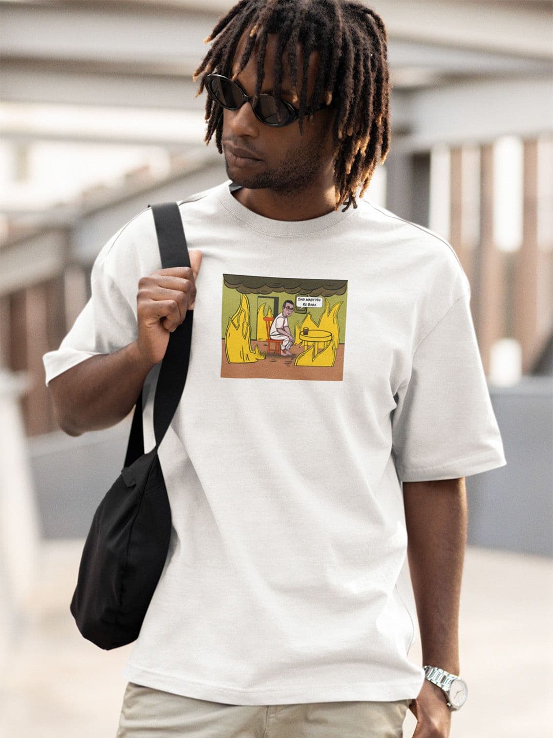BOLLYWOO.OOO Unisex Meme Edition Sab Mast hai Re Baba Oversized Cotton Oversized T-shirt - view 1