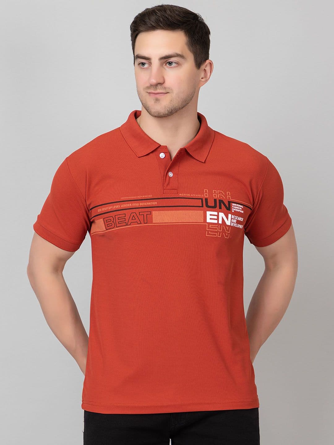 ZEFFIT Typography Printed Polo Collar Casual T-shirt - view 1