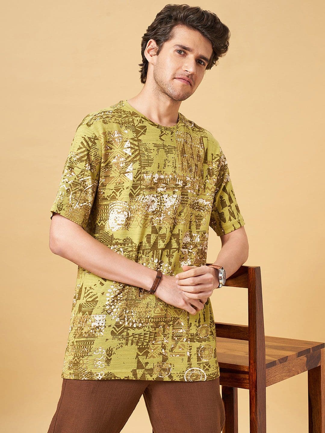 7 Alt by Pantaloons Relaxed Fit Abstract Printed Pure Cotton T-shirt - view 1