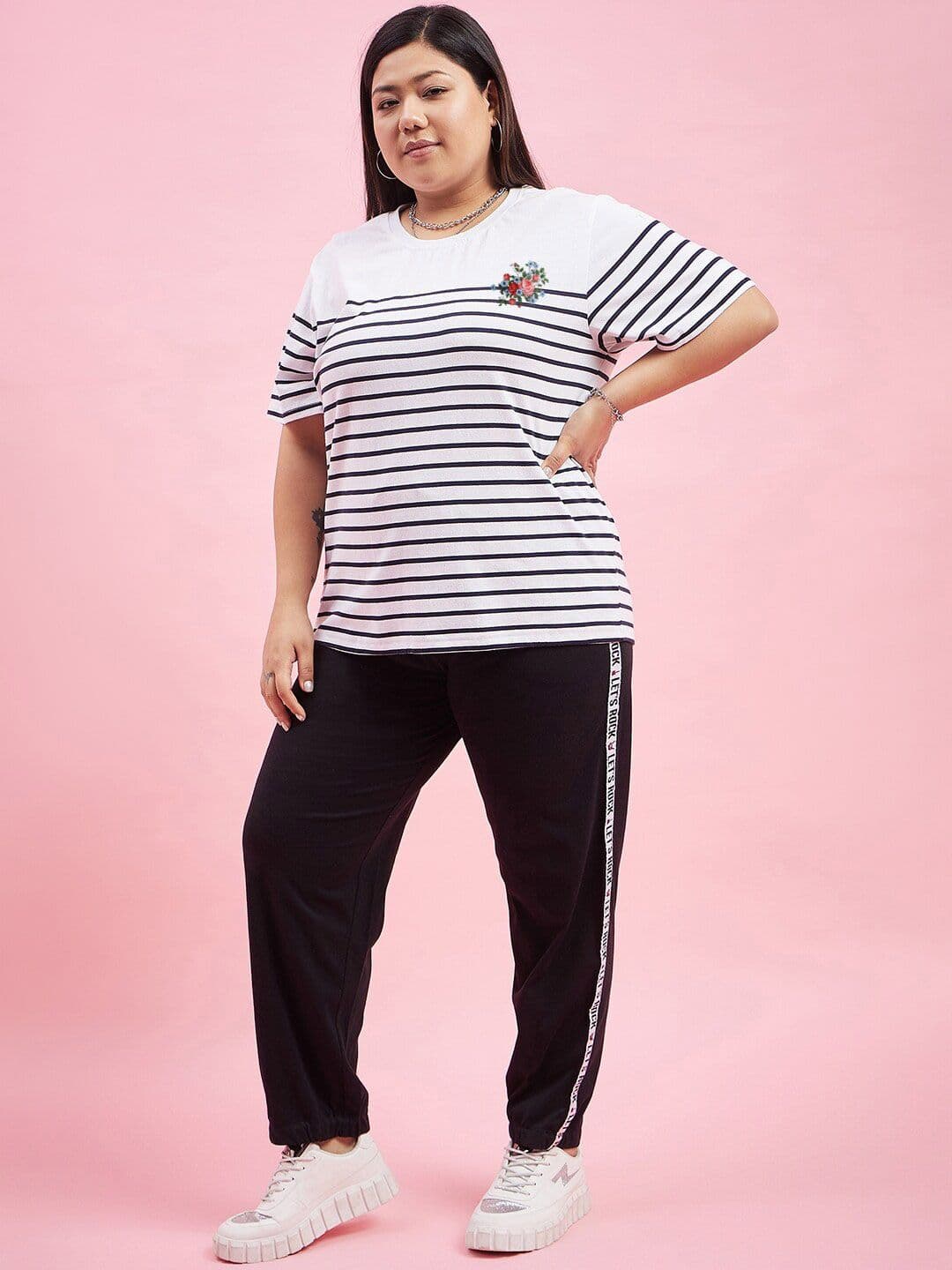 AUSTIVO Plus Size Striped T-Shirt & Trouser Co-Ords - view 1