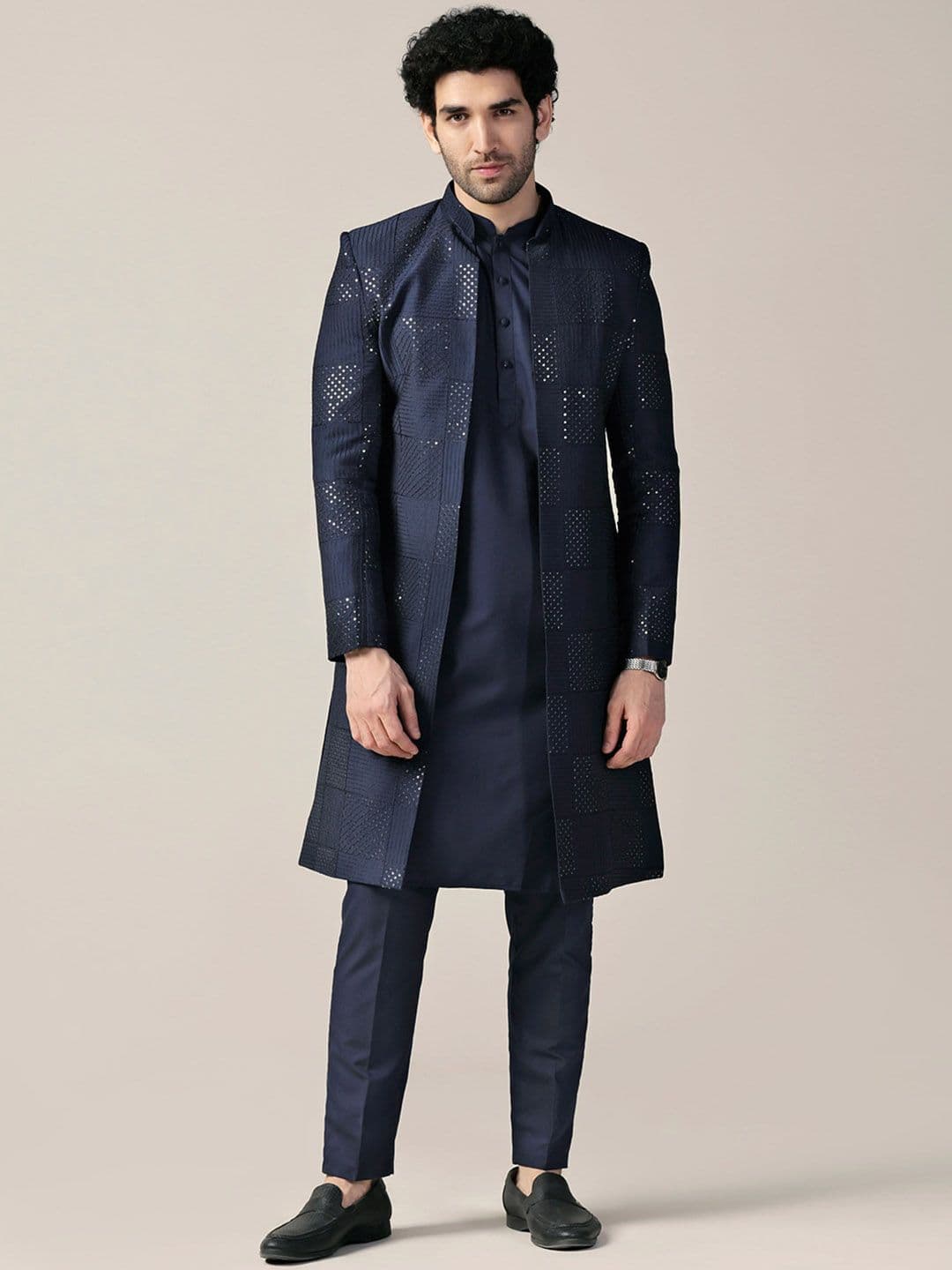 KISAH Men Self Design Indowestern Sherwani Set - view 1